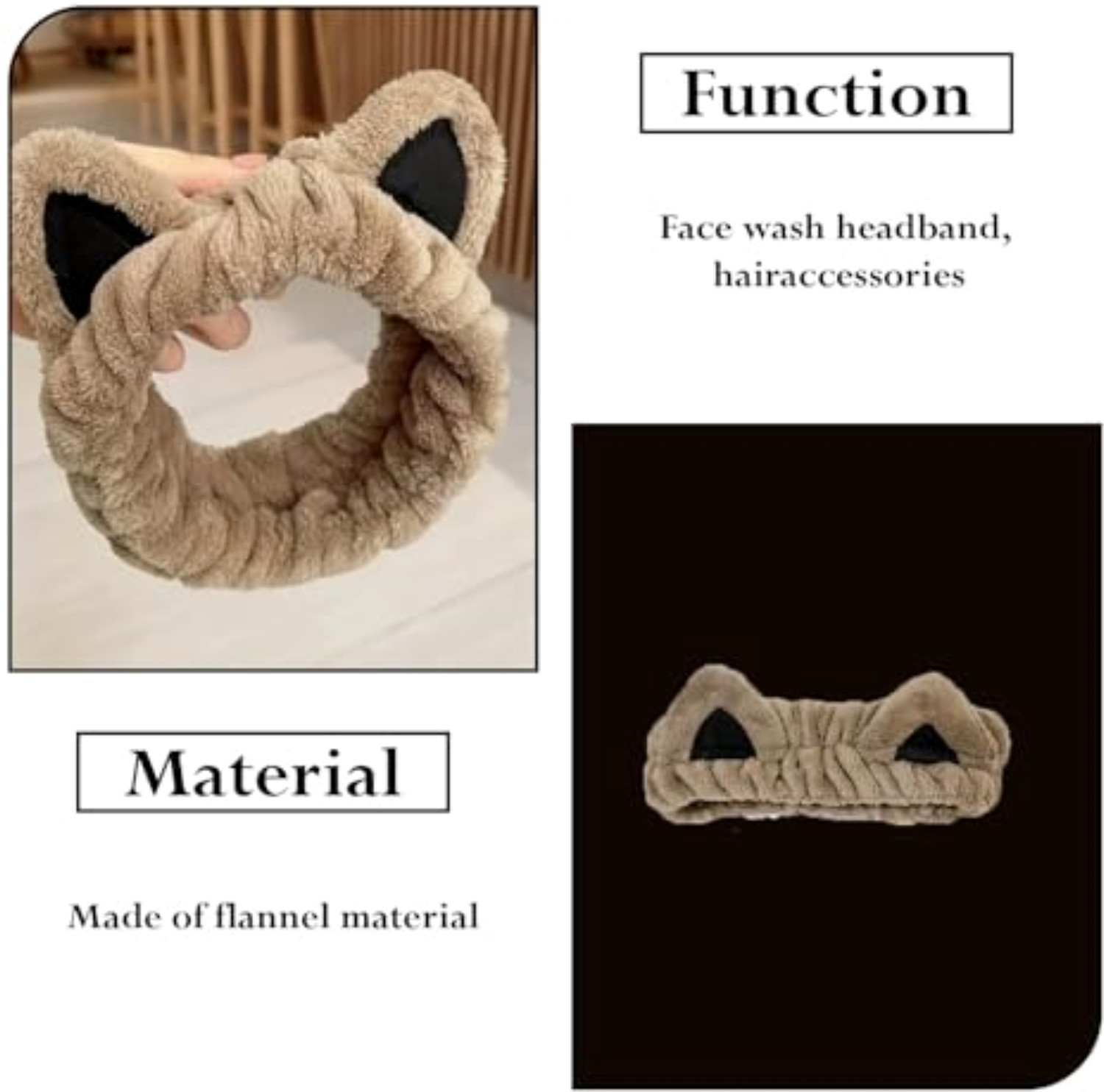 Image of MOMISY Elastic Women's Cat Ear Headband for Face Wash, Spa, Makeup (Coffee Black) Hair Band
