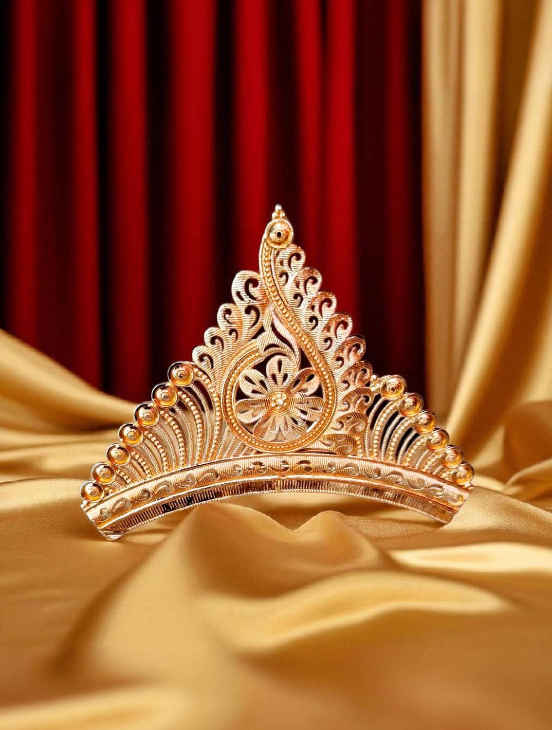 BengCraft Fancy Bridal Tiara Crown Wedding Taj Mukut for Bride, Girls, Women God, Goddess Hair Accessory Set