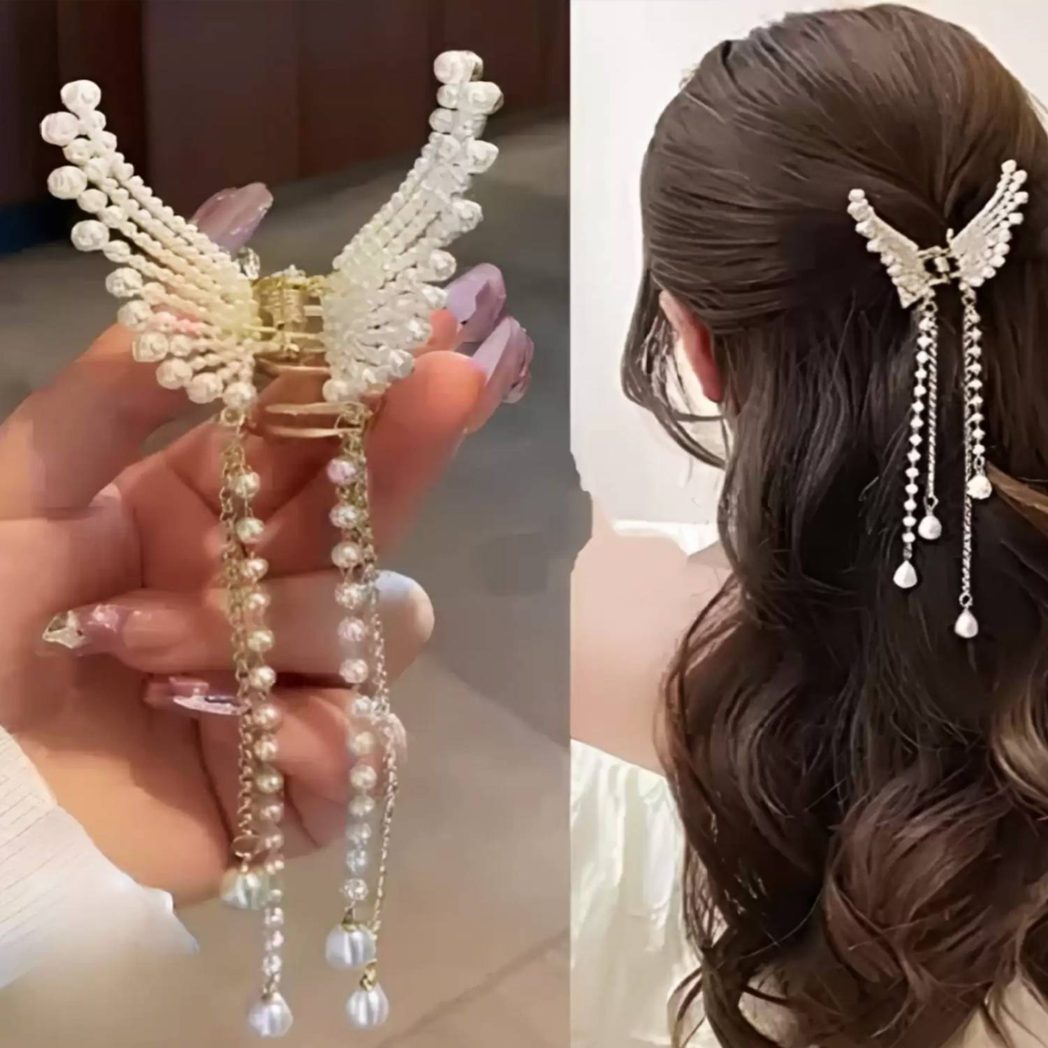 Alucia Pearl Butterfly Metal Hair Claw Clip Clutcher For Girls, Women 1PCS Hair Claw