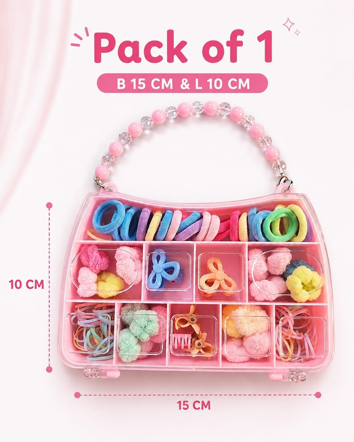 Image of ISHVIKCREATIONS 2-in-1 Hair Accessories Storage Box for Girls with Bracelet Handle Hair Accessory Set