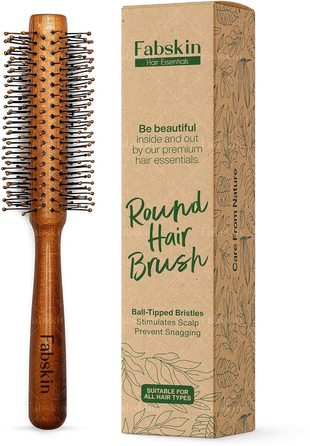 Image of Fabskin Wooden Round Hair Brush For Hair Styling Straightening,Curling,Drying,Volumizing