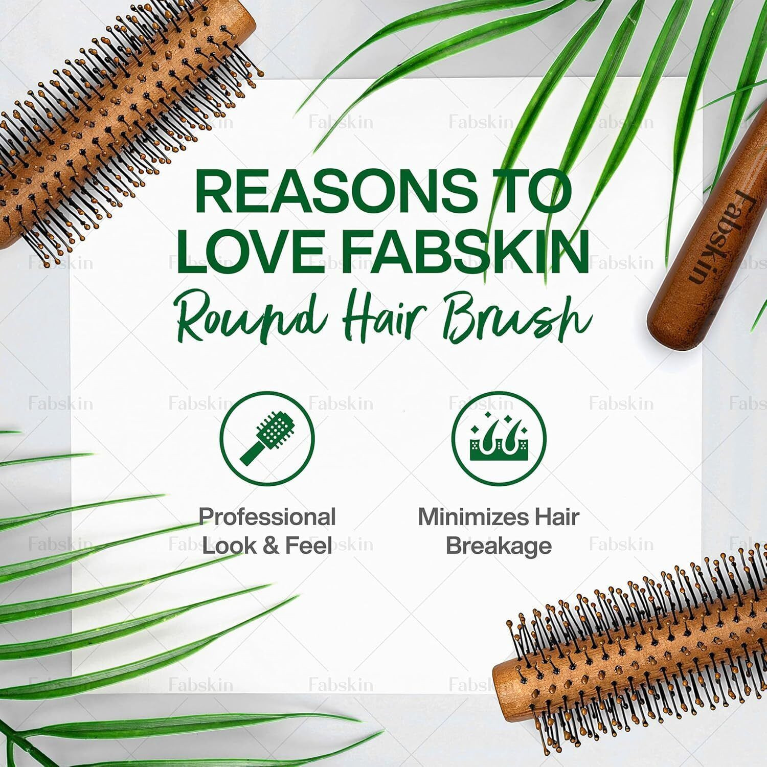 Image of Fabskin Wooden Round Hair Brush For Hair Styling Straightening,Curling,Drying,Volumizing