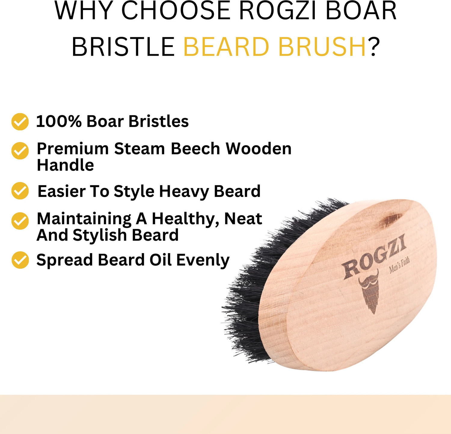 Image of ROGZI 100% Natural Boar Bristle Wooden Handle Beard Brush & Mustache Brush