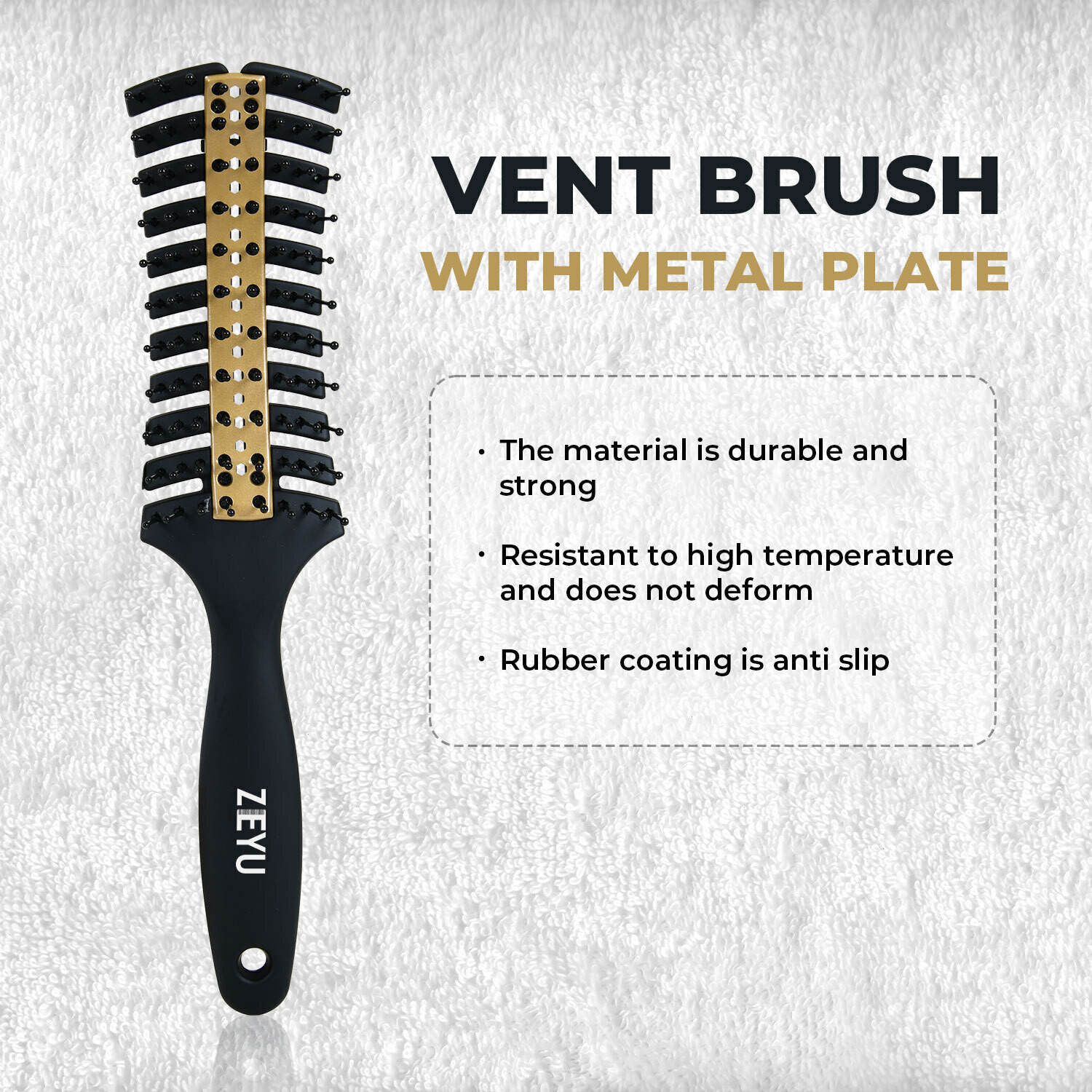 Image of Zeyu Vent Hair Brush With Metal Plate & Bristles Anti-Slip Hair Comb For Hair Styling