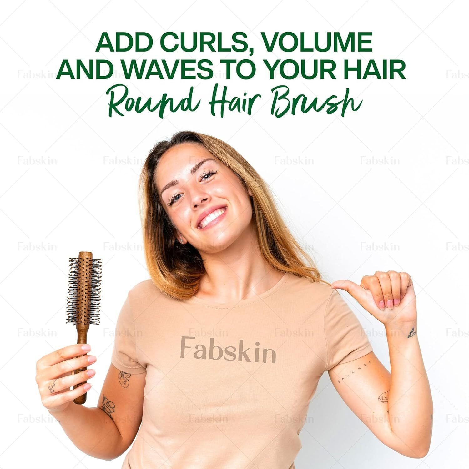 Image of Fabskin Wooden Round Hair Brush For Hair Styling Straightening,Curling,Drying,Volumizing