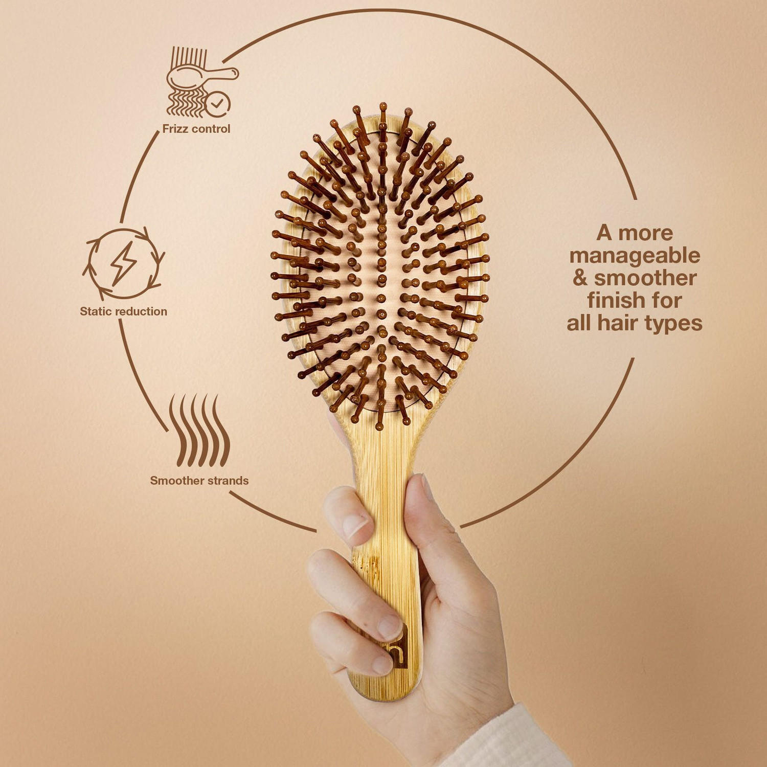 Image of IMECO Bamboo Hair Brush with bamboo bristles | Oval Paddle Hair Brush