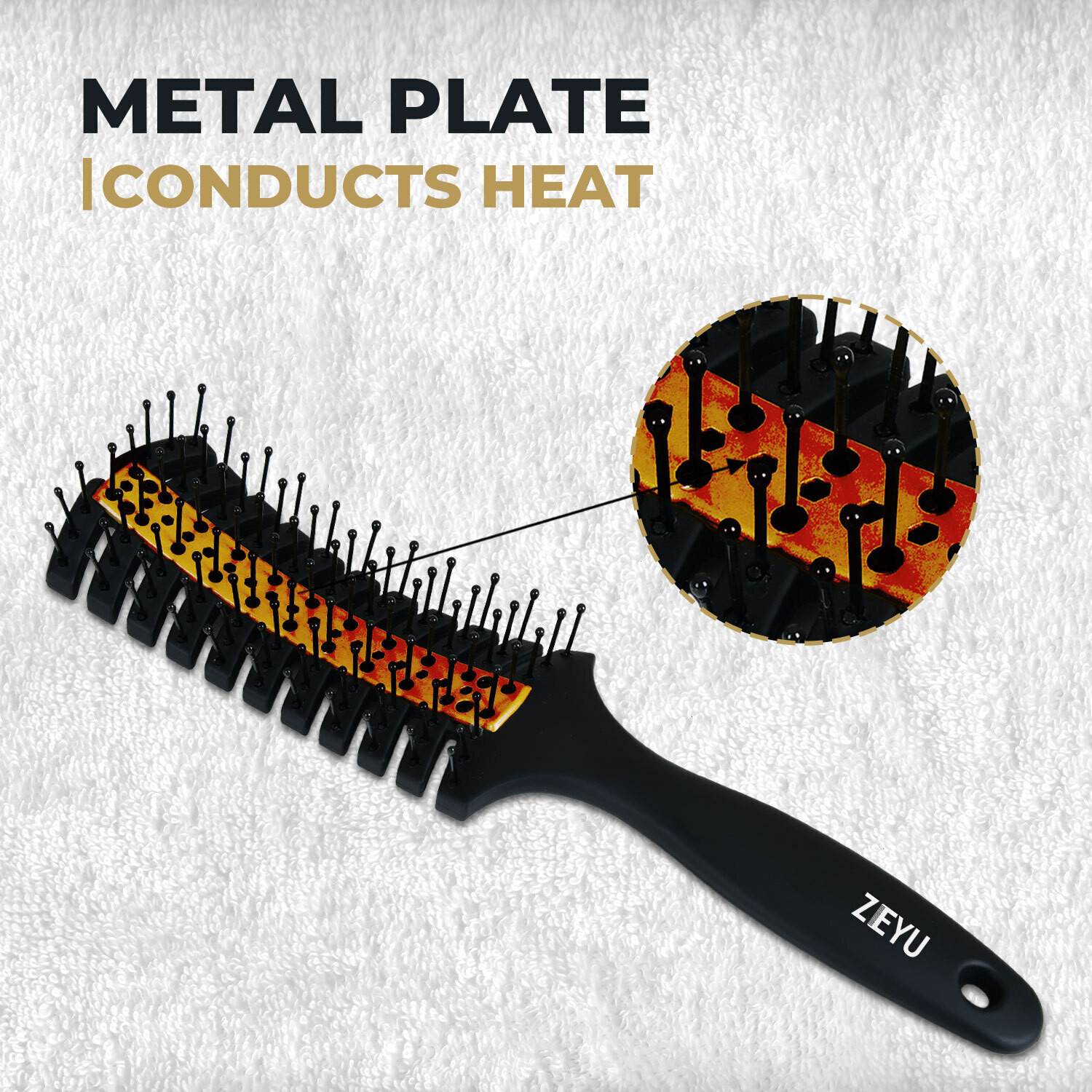 Image of Zeyu Vent Hair Brush With Metal Plate & Bristles Anti-Slip Hair Comb For Hair Styling