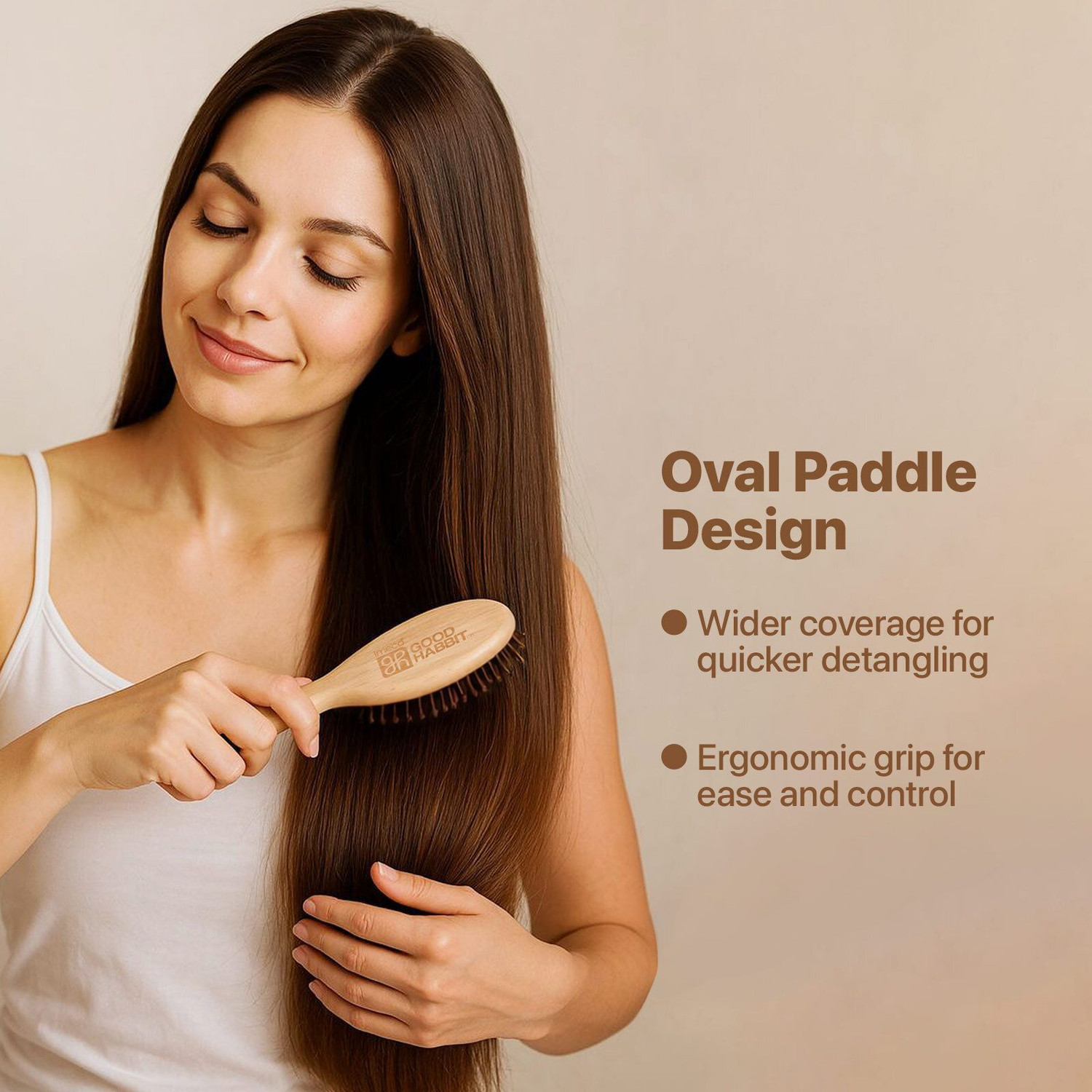 Image of IMECO Bamboo Hair Brush with bamboo bristles | Oval Paddle Hair Brush
