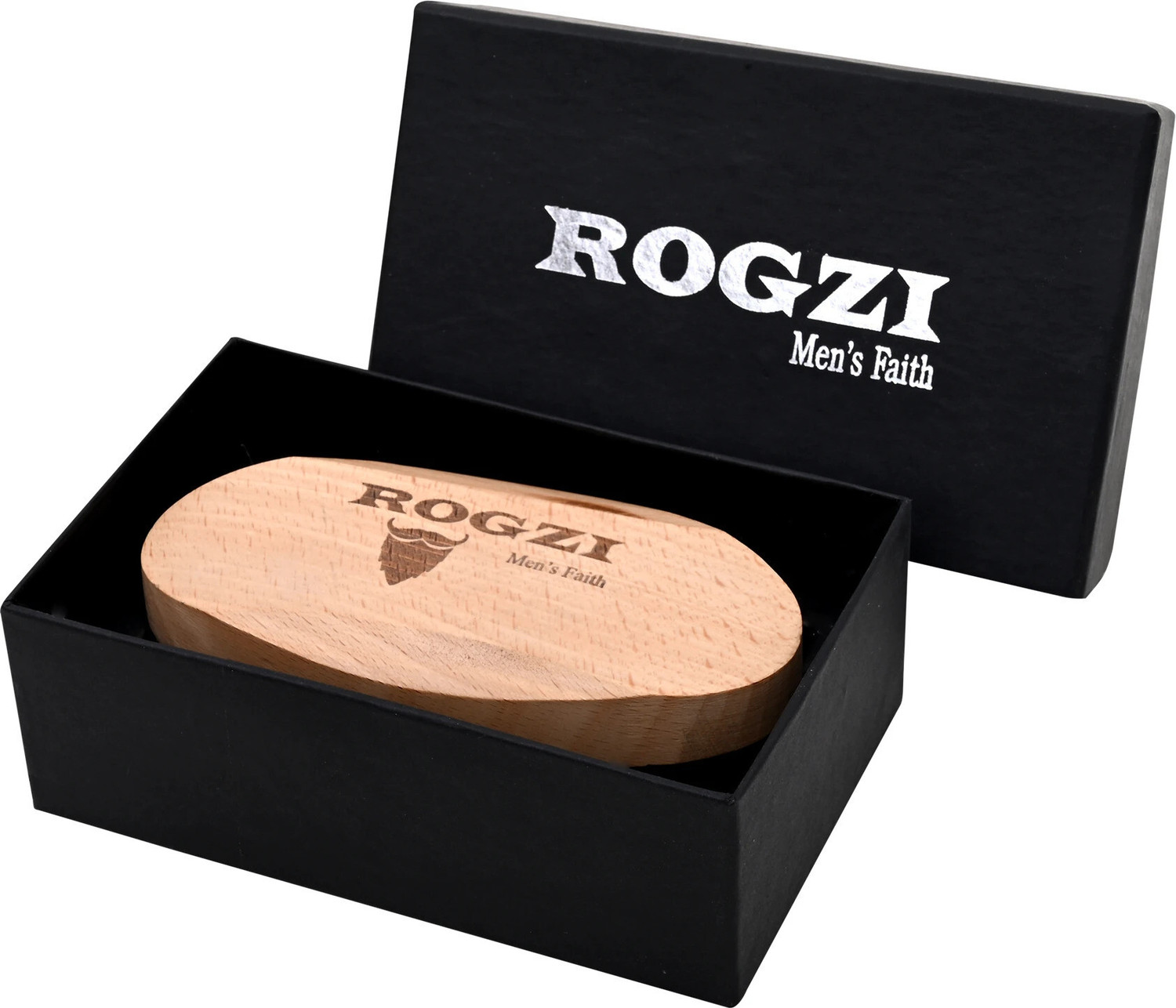 Image of ROGZI 100% Natural Boar Bristle Wooden Handle Beard Brush & Mustache Brush