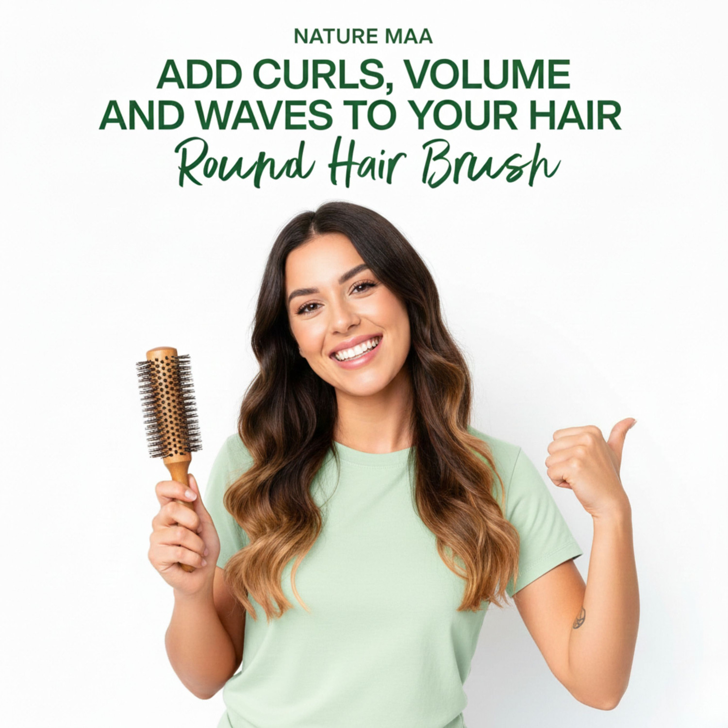Image of Nature Maa Wooden Round Brush: Volumizing, Curling, Styling & Scalp Massage Men's /Women's