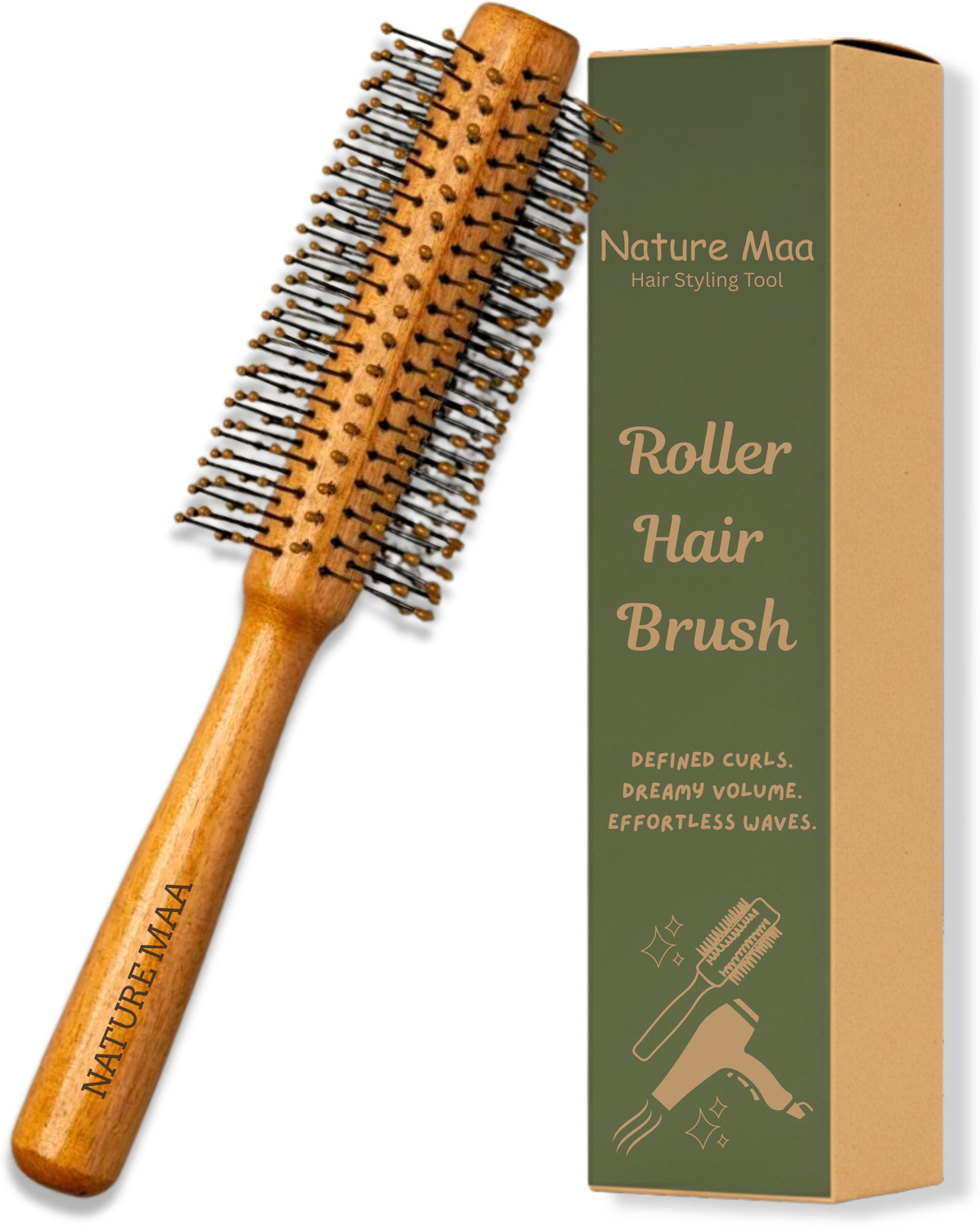 Image of Nature Maa Wooden Round Brush: Volumizing, Curling, Styling & Scalp Massage Men's /Women's