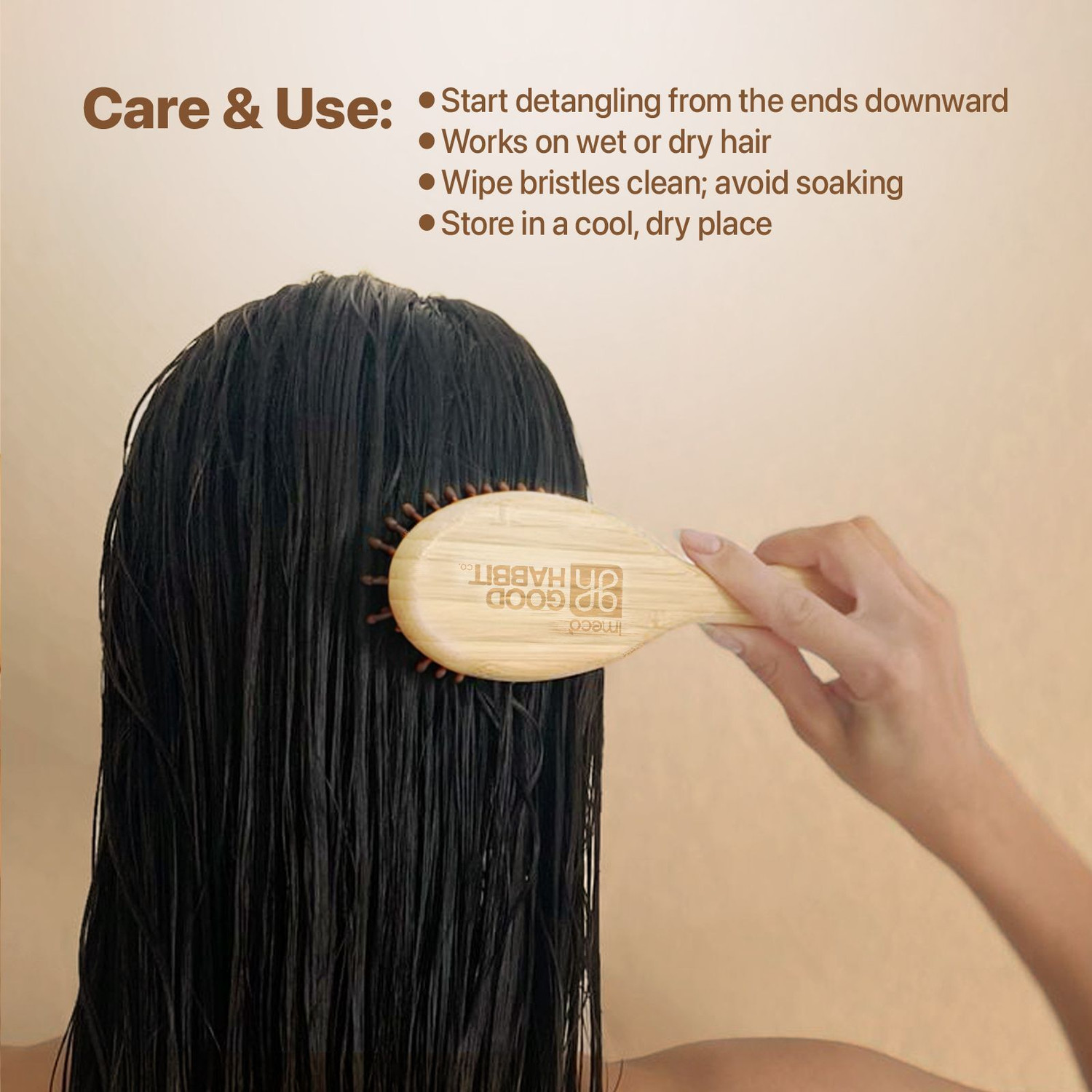 Image of IMECO Bamboo Hair Brush with bamboo bristles | Oval Paddle Hair Brush