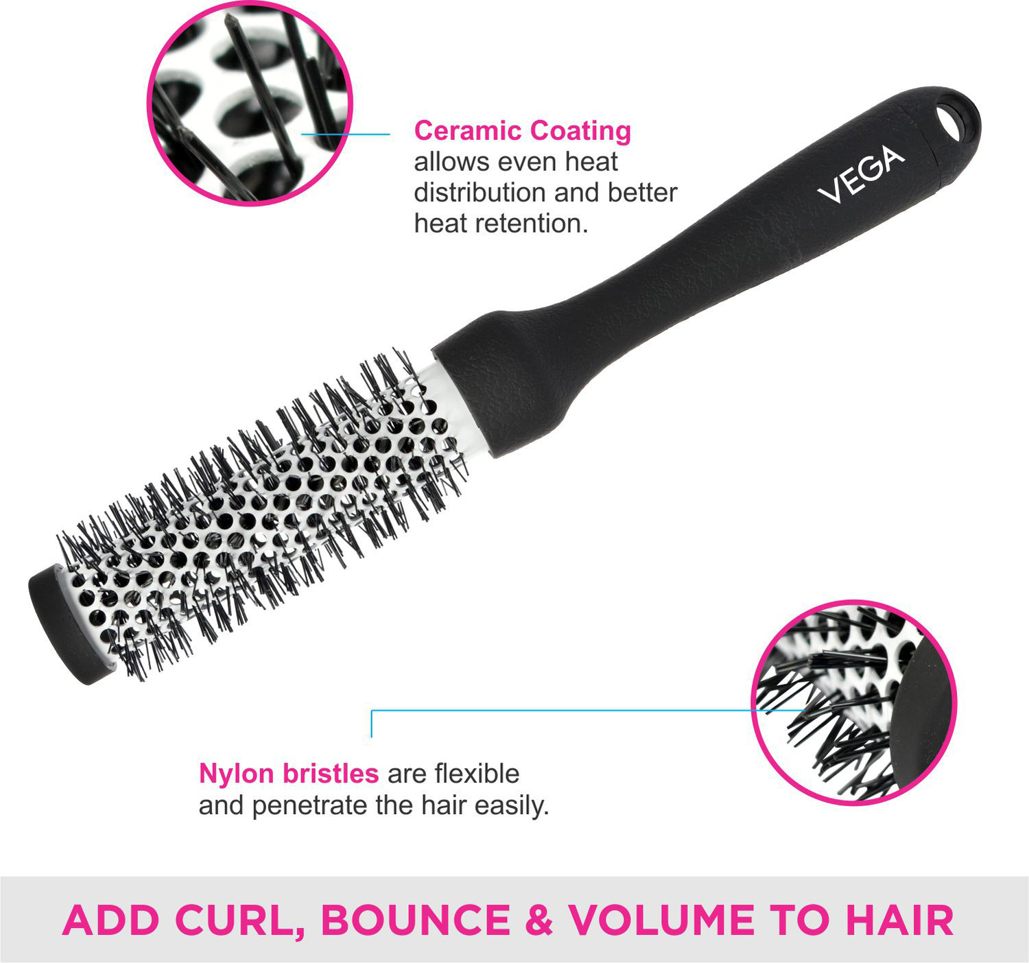 Image of VEGA Hot Curl Brush (India's No.1 Hair Brush Brand) For Unisex, Small (H2-PRS)