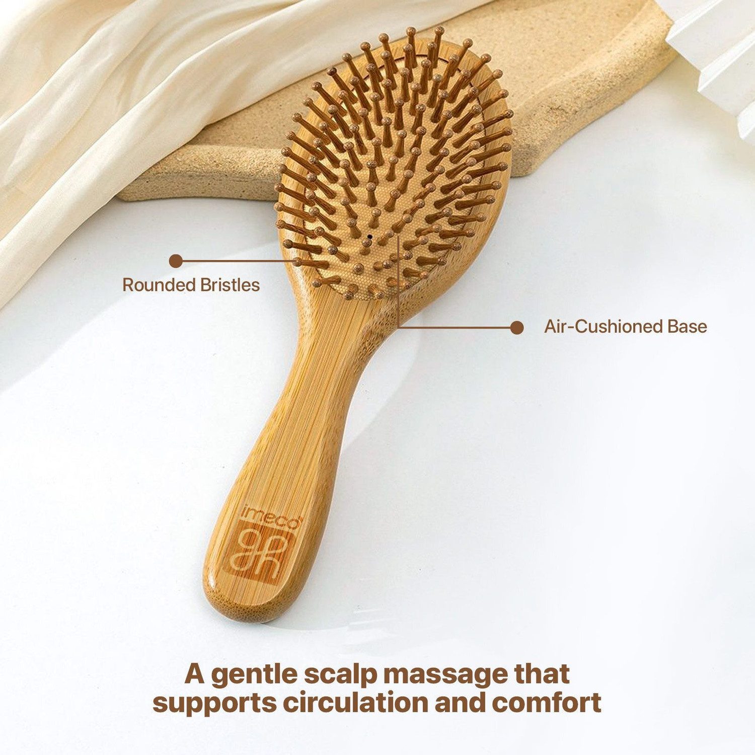 Image of IMECO Bamboo Hair Brush with bamboo bristles | Oval Paddle Hair Brush