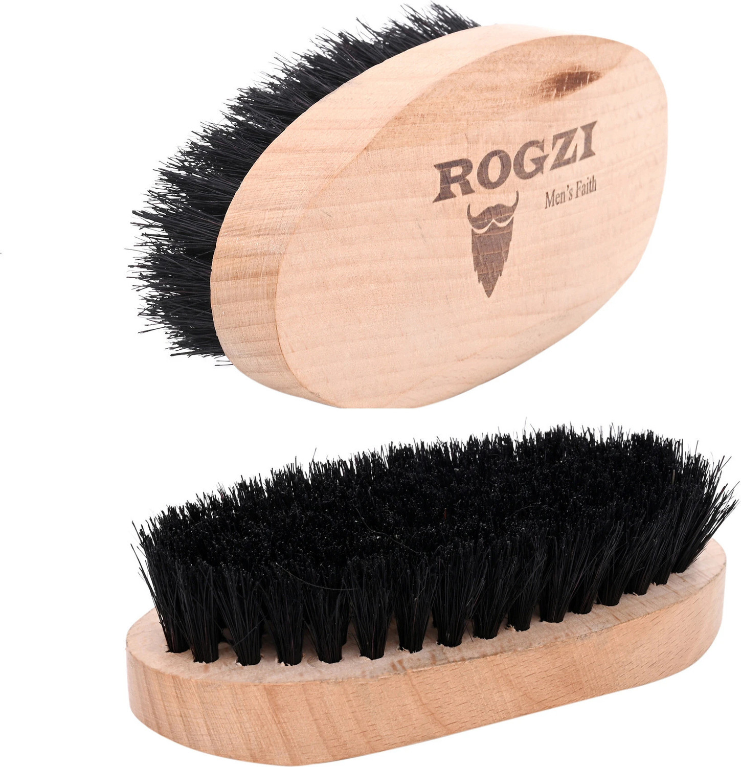Image of ROGZI 100% Natural Boar Bristle Wooden Handle Beard Brush & Mustache Brush