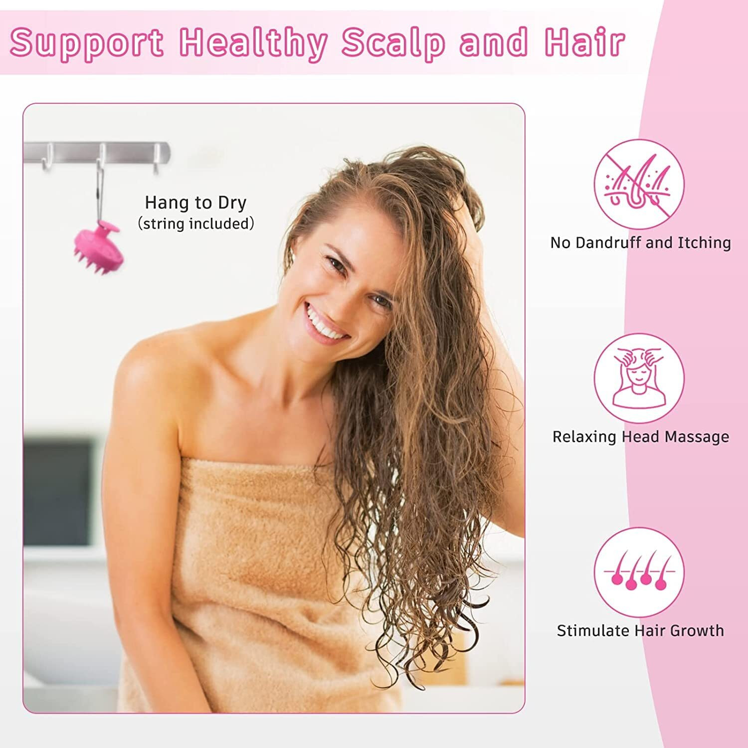 Image of Episkey Scalp Massager Brush With Soft Silicon Bristles For Men & Women | PINK35