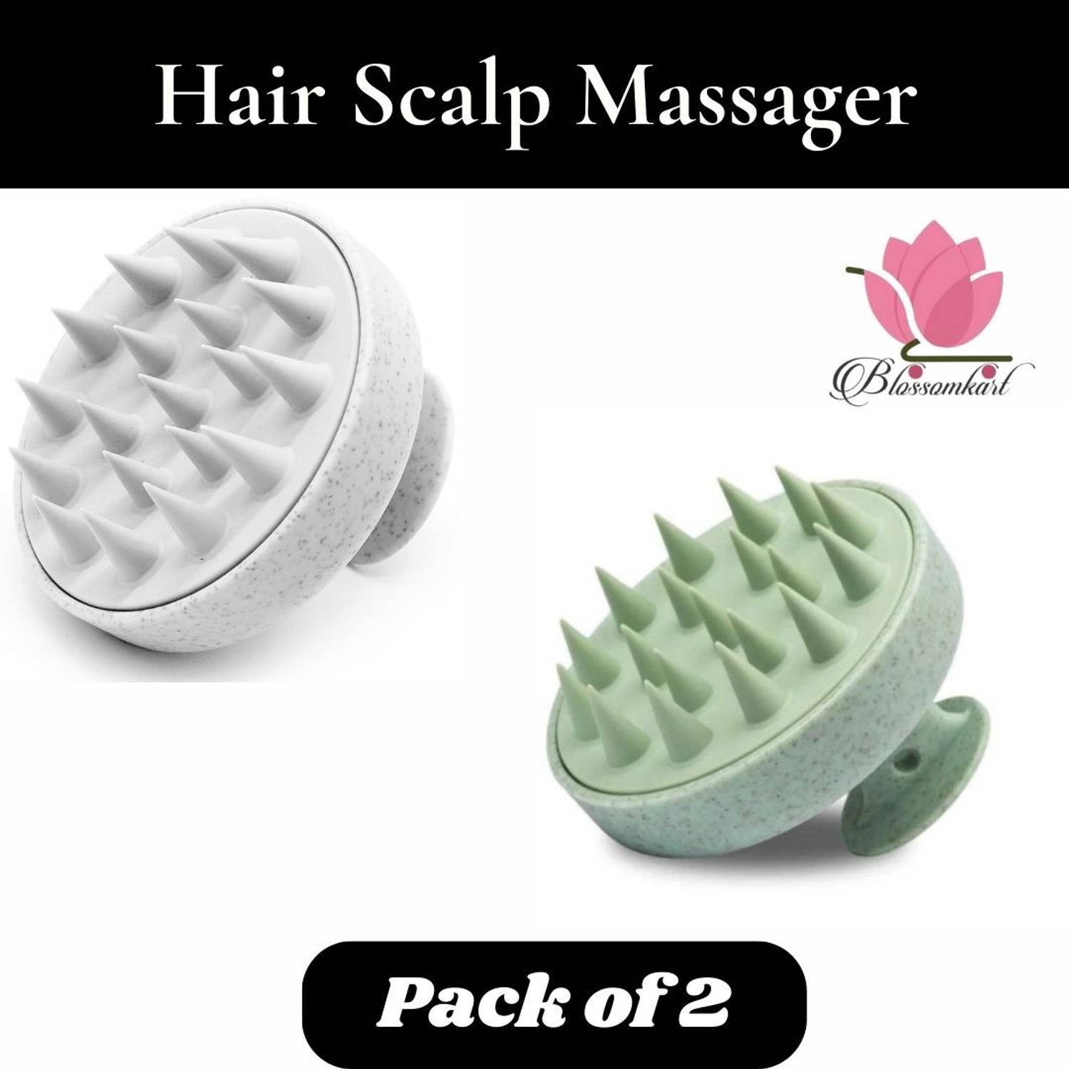 BlossomKart Silicon Hair Scalp Massager (Green&White)-2 Units Shampoo Brush for Hair Growth