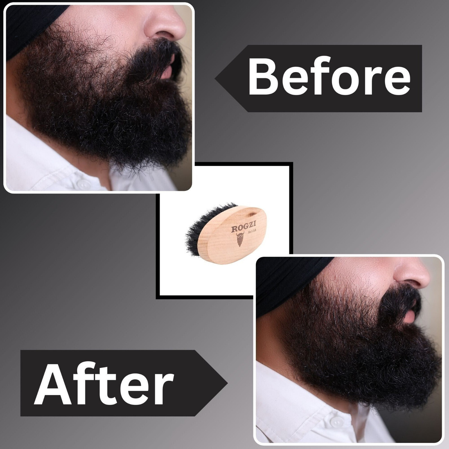 Image of ROGZI 100% Natural Boar Bristle Wooden Handle Beard Brush & Mustache Brush