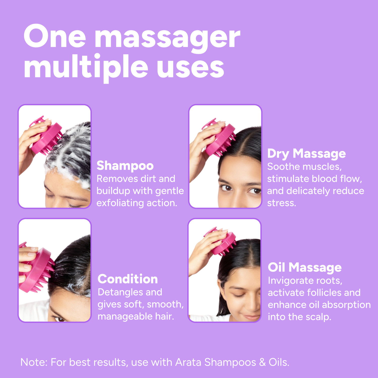 Image of arata Scalp Massager with Silicone Bristles | Deep Clean, Exfoliate & Boost Blood Flow