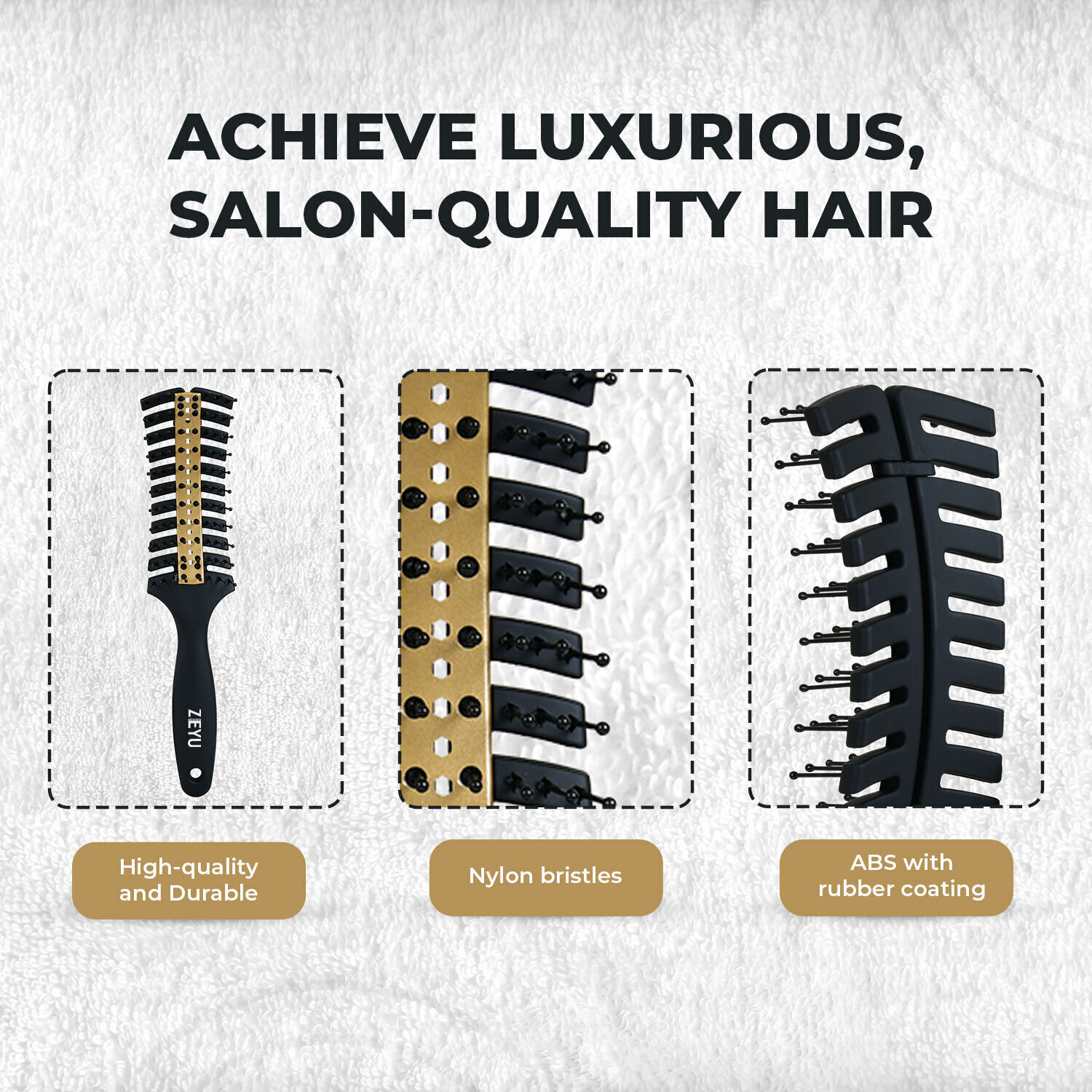 Image of Zeyu Vent Hair Brush With Metal Plate & Bristles Anti-Slip Hair Comb For Hair Styling