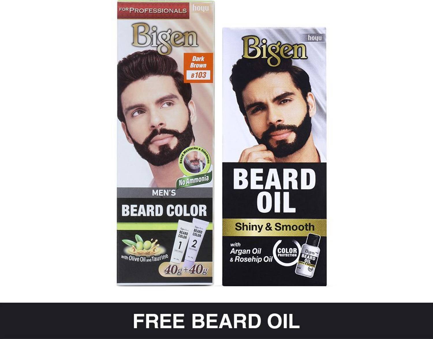 Bigen Men's Professional Beard Color B103 with Complimentary Beard Oil , Dark Brown