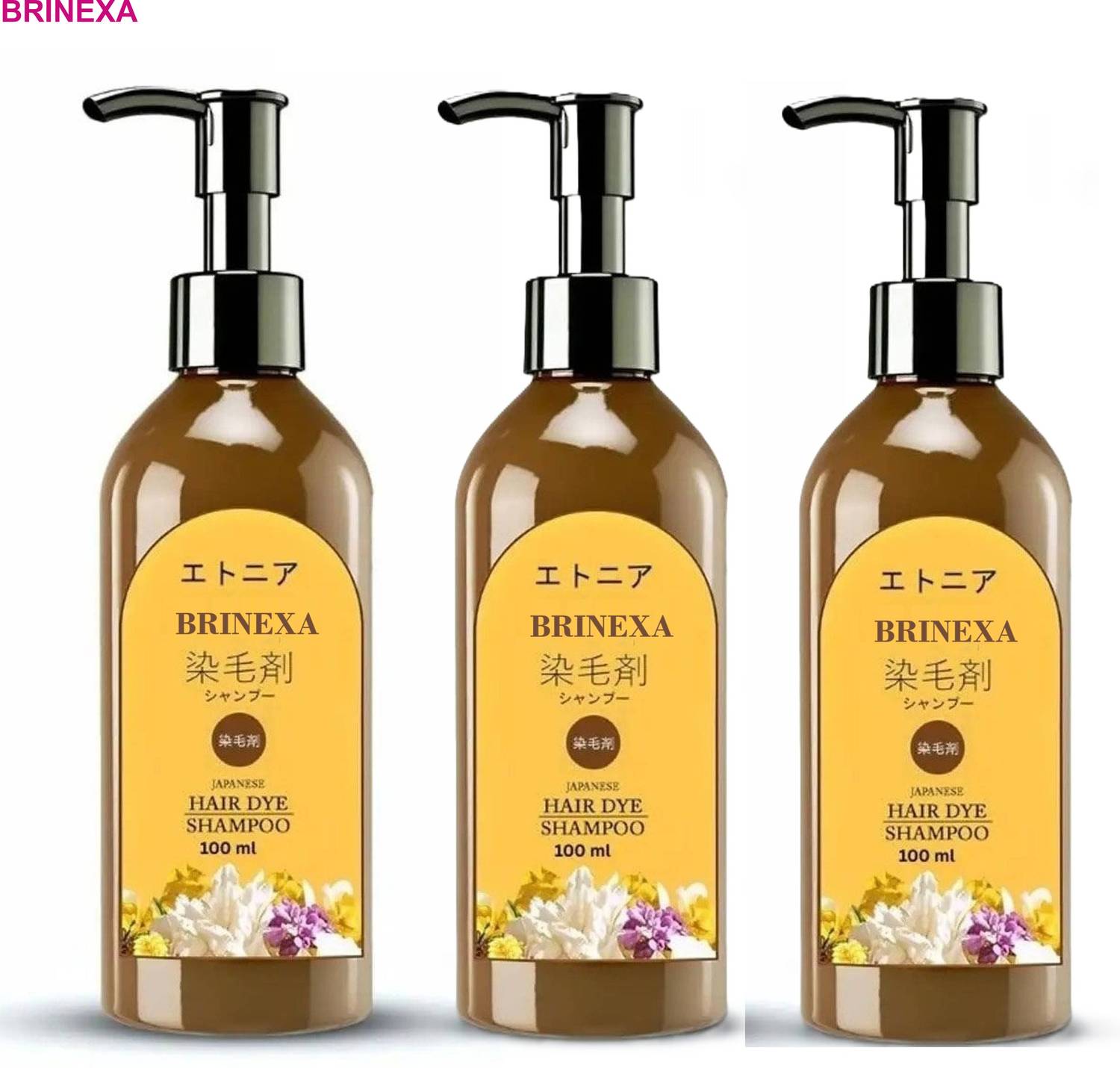 BRINEXA Vibrant Japanese Black Hair Color Shampoo Pack of 3