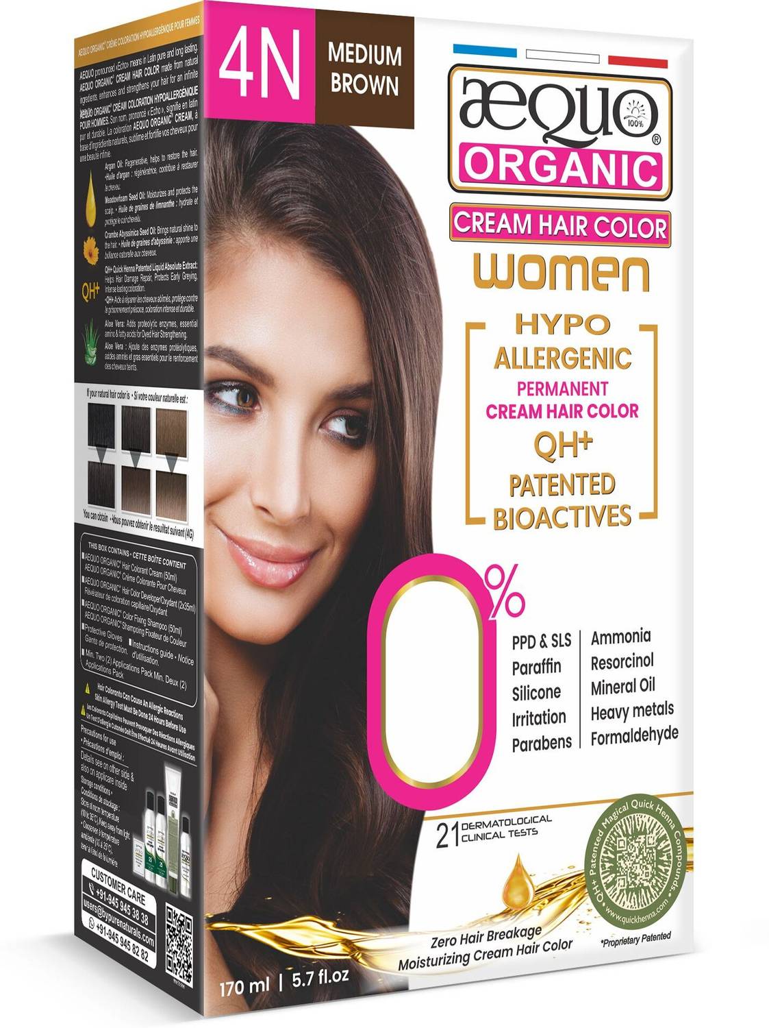 Aequo Organic Permanent Hair Color, Women 4N Medium Brown, 170Ml , Medium Brown