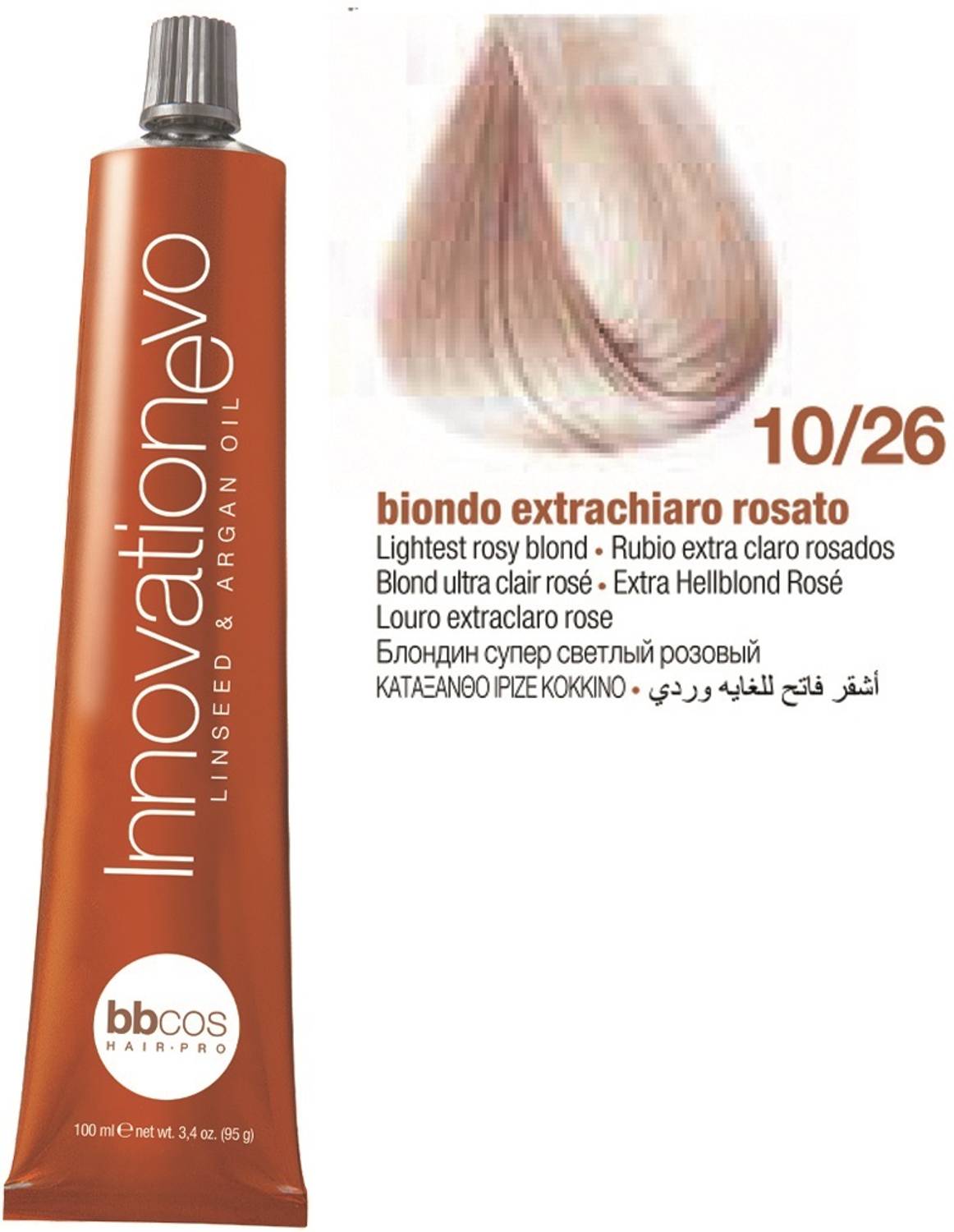 Bbcos Hair Pro InnovationEvo Permanent Hair Color Cream With Linen seed & Argan Oil , 10/26, Lightest Rosy Blond