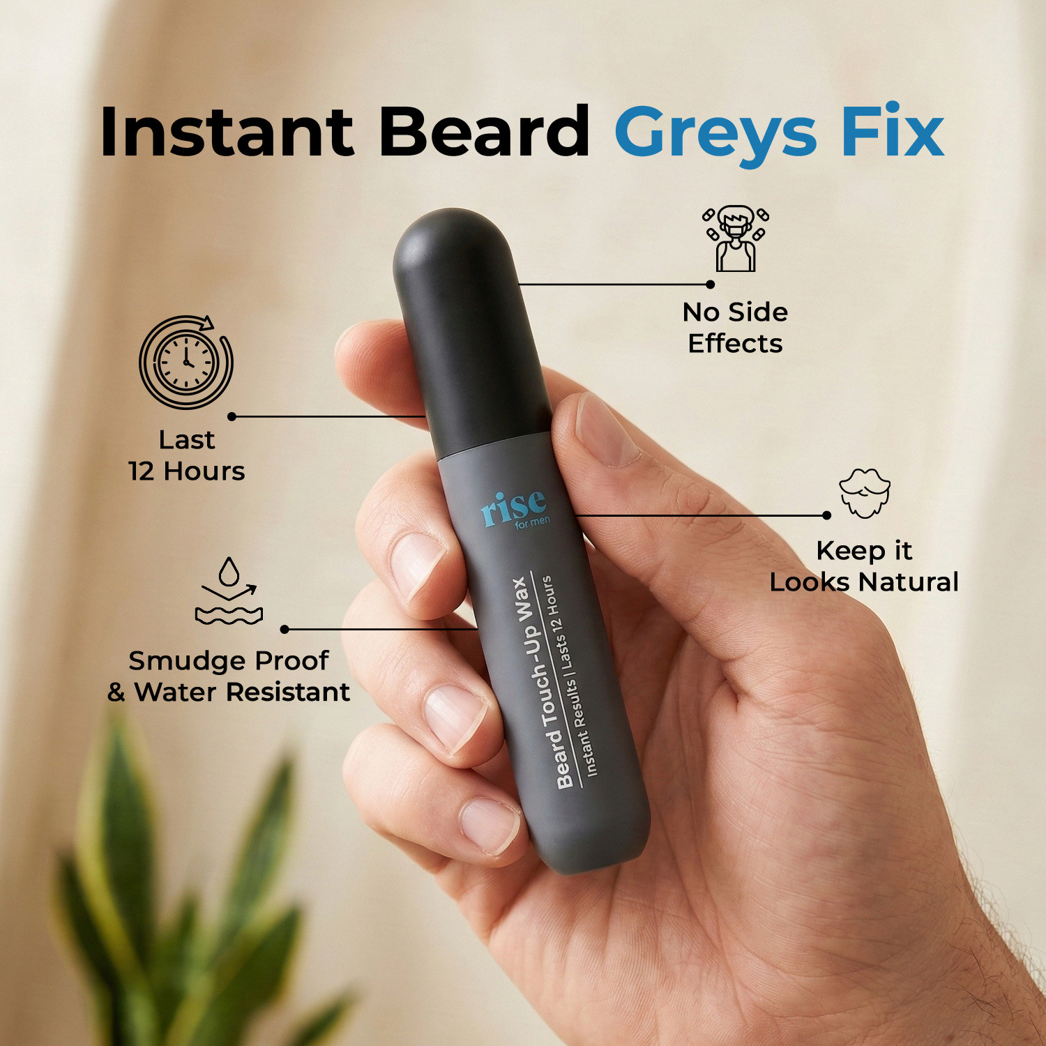 Image of Rise for Men Beard Touch-Up Wax | Quick Grey Hair Fix | Apply In One Minute , Black
