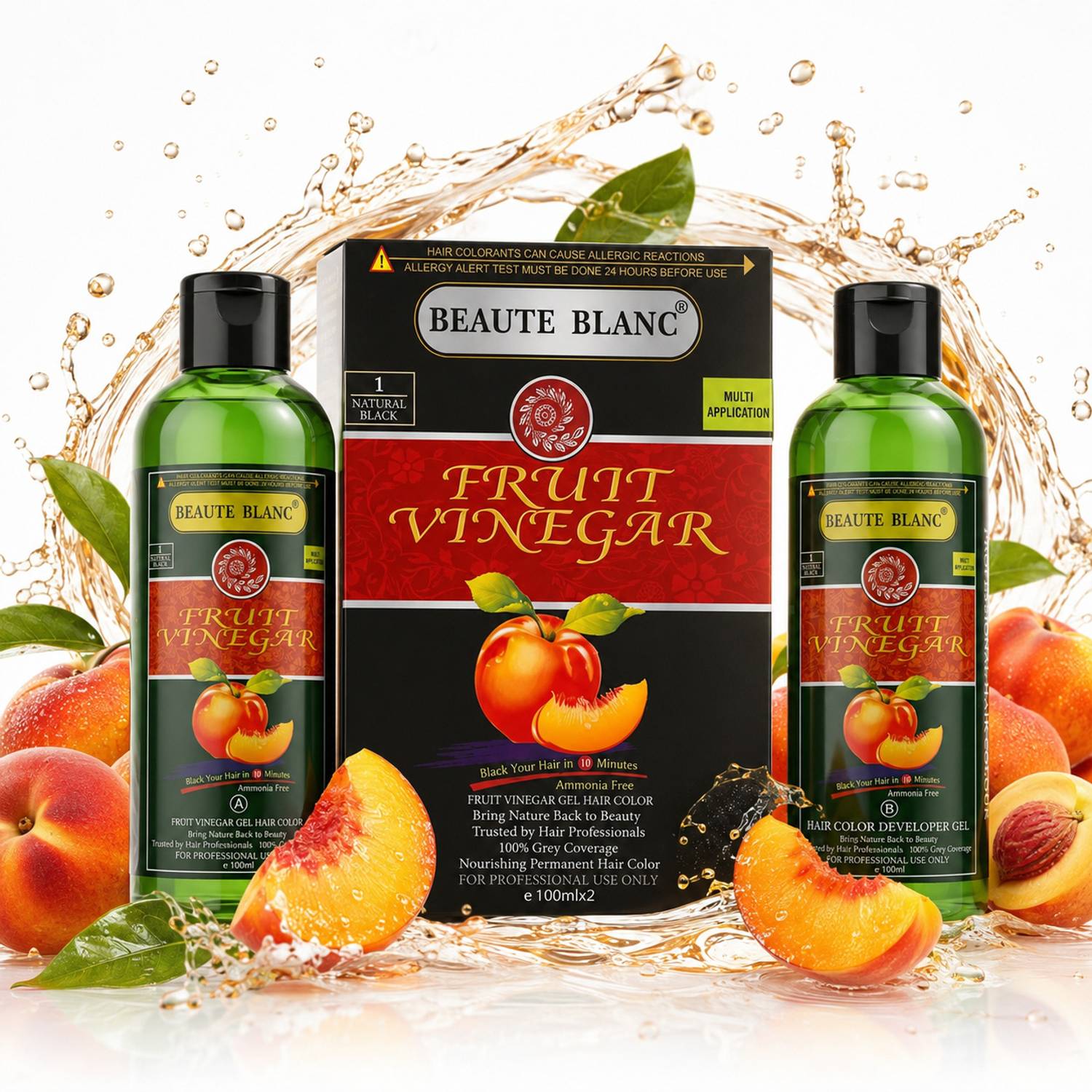 BEAUTE BLANC Fruit Vinegar Hair Color Gel & Developer Set – Natural Black , black