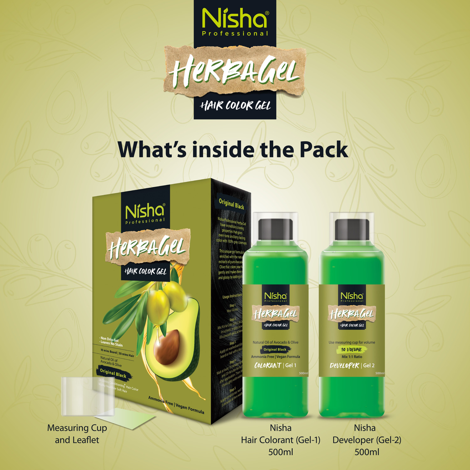Image of Nisha Fruit Care Hair Color Gel Beard Color No Ammonia Vegan No Paraben Leave No Stain , Original Black