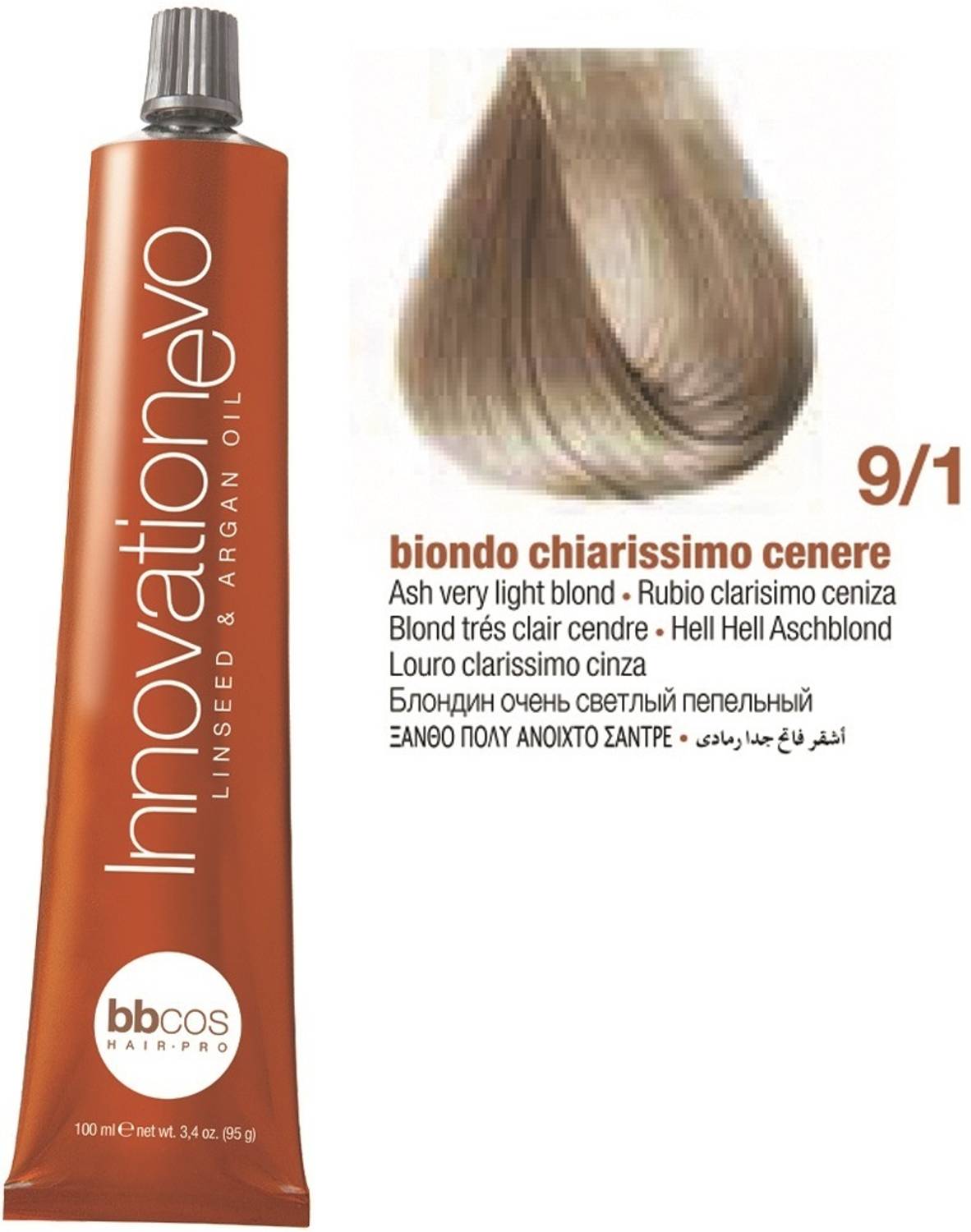 Bbcos Hair Pro InnovationEvo Hair Color Cream With Linen seed & Argan Oil Hair Cream , 9/1, Ash Very Light Blond