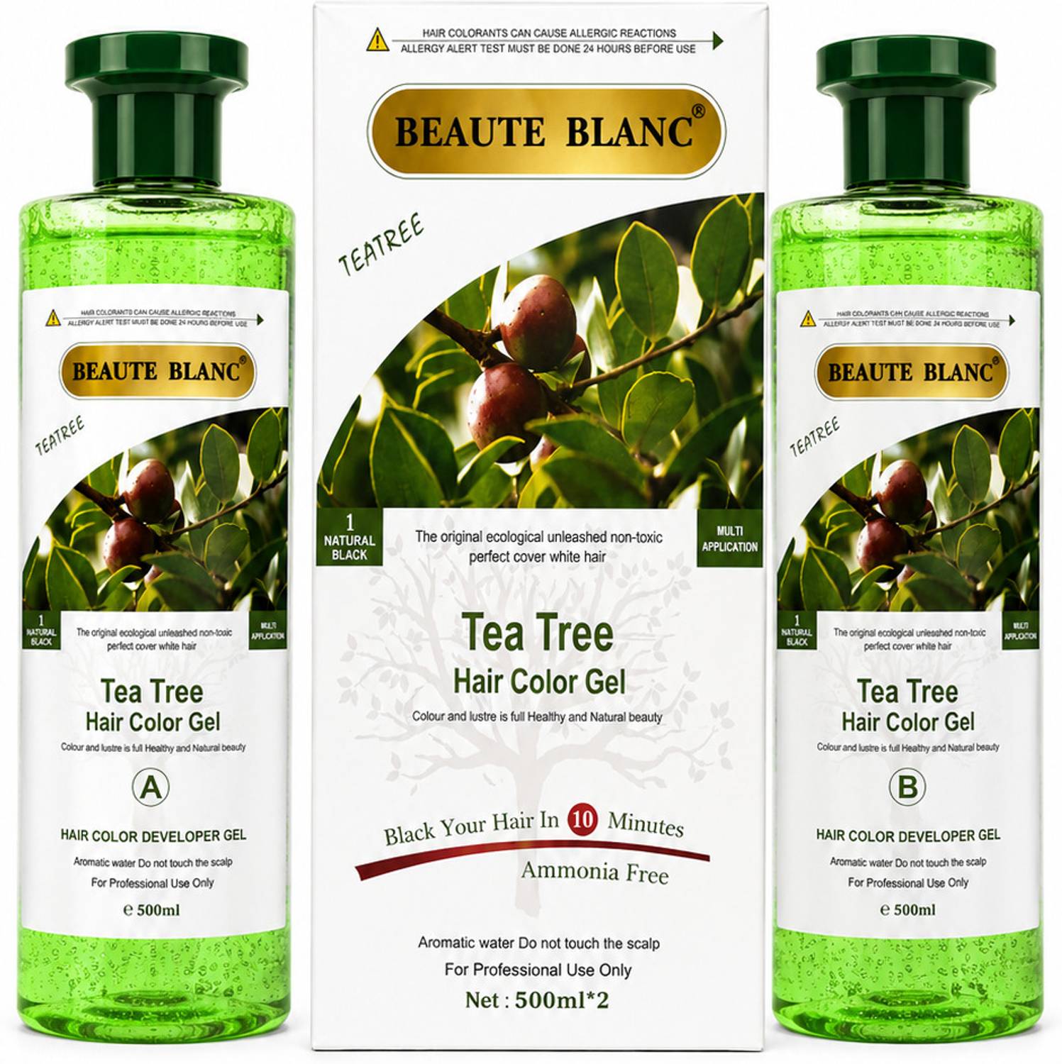 BEAUTÉ BLANC Professional Fruit Vinegar Hair Gel Color Tea Tree (500*2) , Natural Black