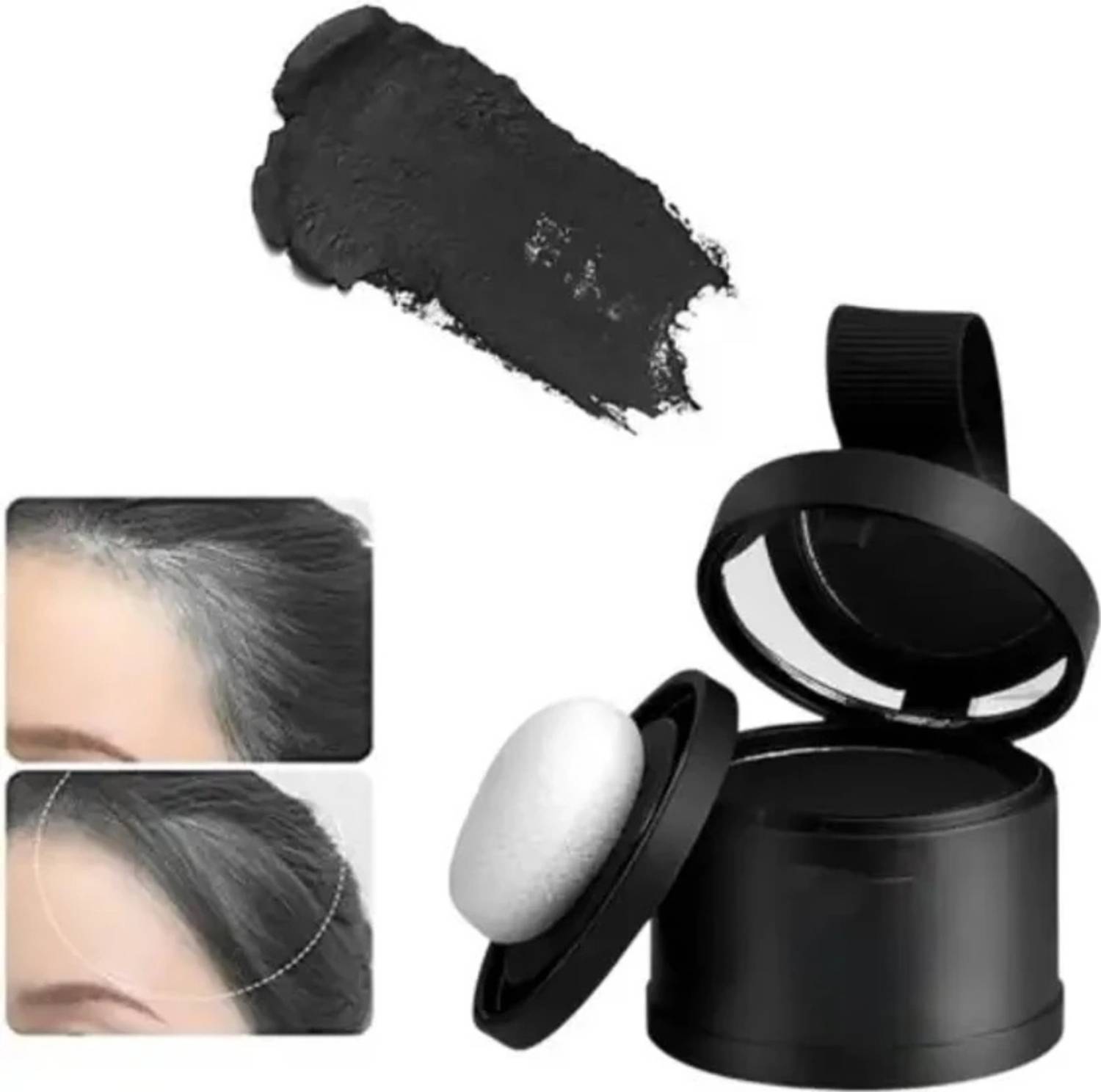 creamsicle beauty Lightweight Hairline and Gray Root Touch-Up Powder Compact with Puff , Black