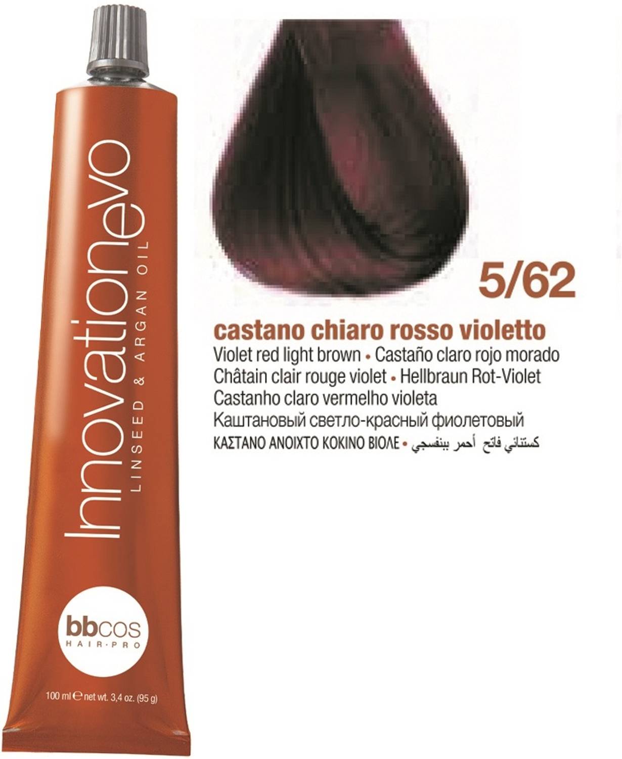 Bbcos Hair Pro InnovationEvo Hair Dye Color with Linseed & Argan Oil Hair Colour Tube , 5/62, Violet Red