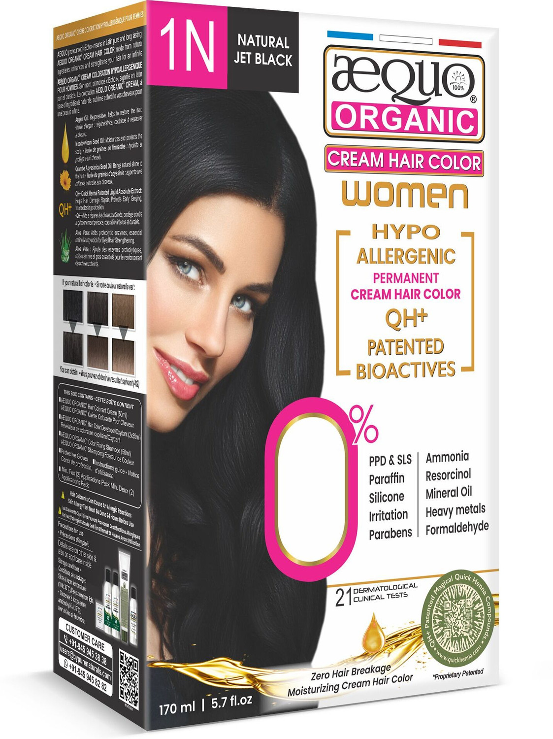 Aequo Organic Women 1N Jet Black Hair Colour-170ml- Derma Certified , Jet Black