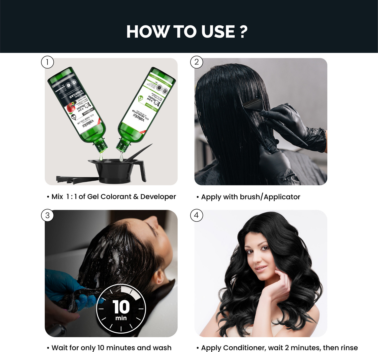 Image of Vakola Natural Black 20 Min Gel Hair Color, 100% Grey Coverage, 500MLX2 Developer Color , Natural Black