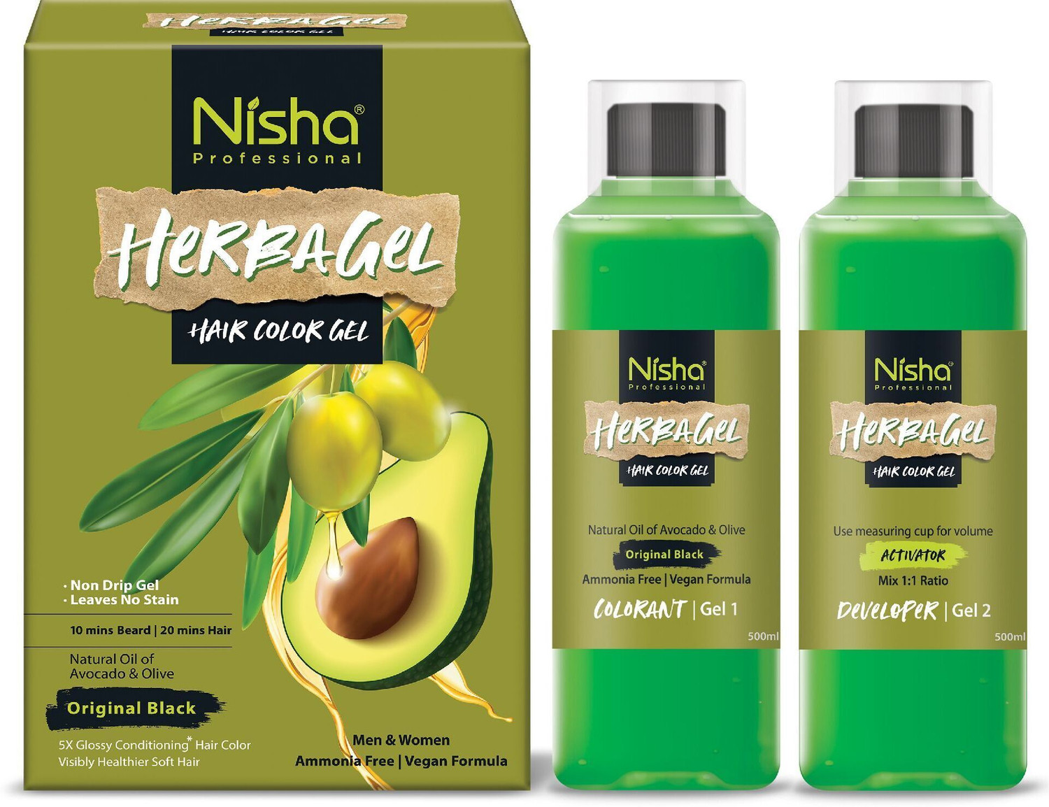 Image of Nisha Fruit Care Hair Color Gel Beard Color No Ammonia Vegan No Paraben Leave No Stain , Original Black