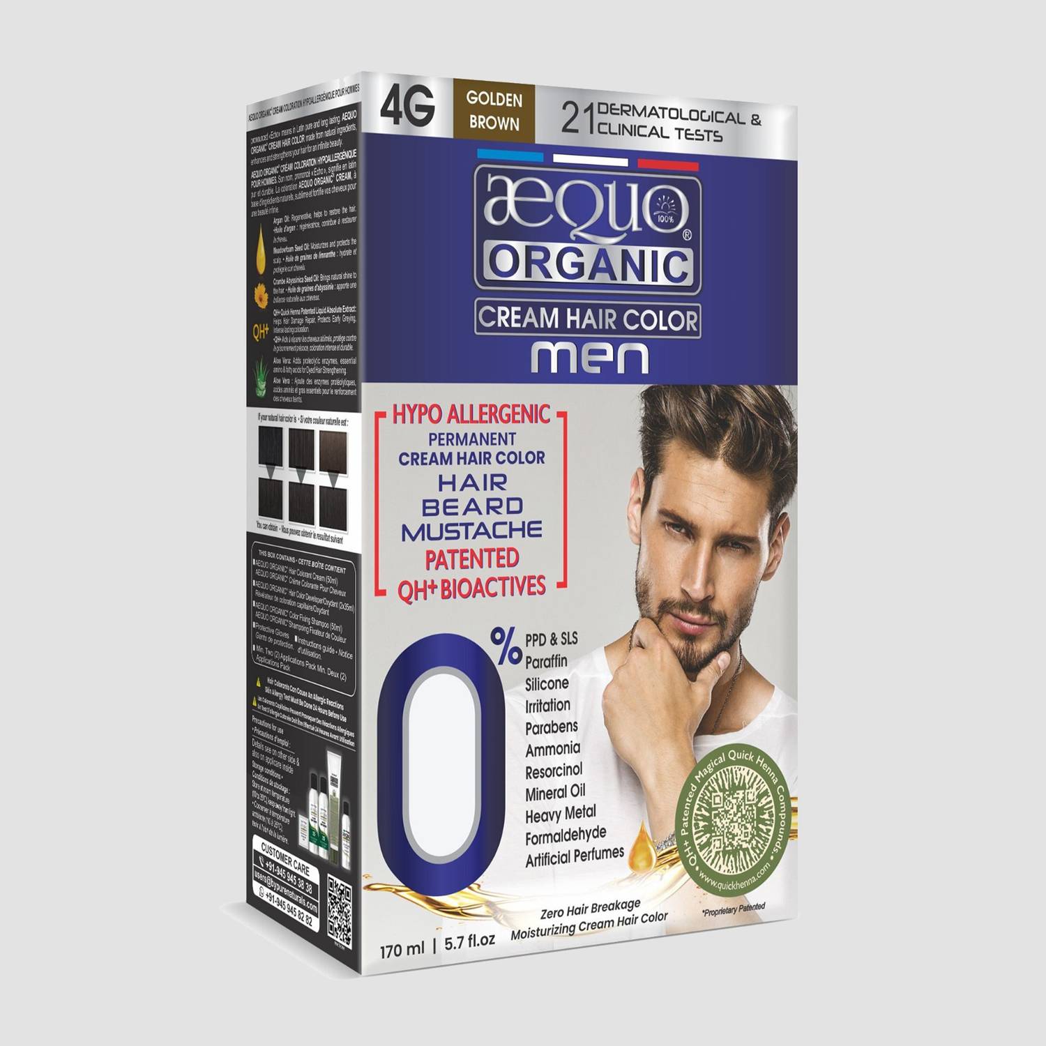 Aequo Organic Men 4G Golden Brown Hair Colour-170ml- Derma Certified , Golden Brown