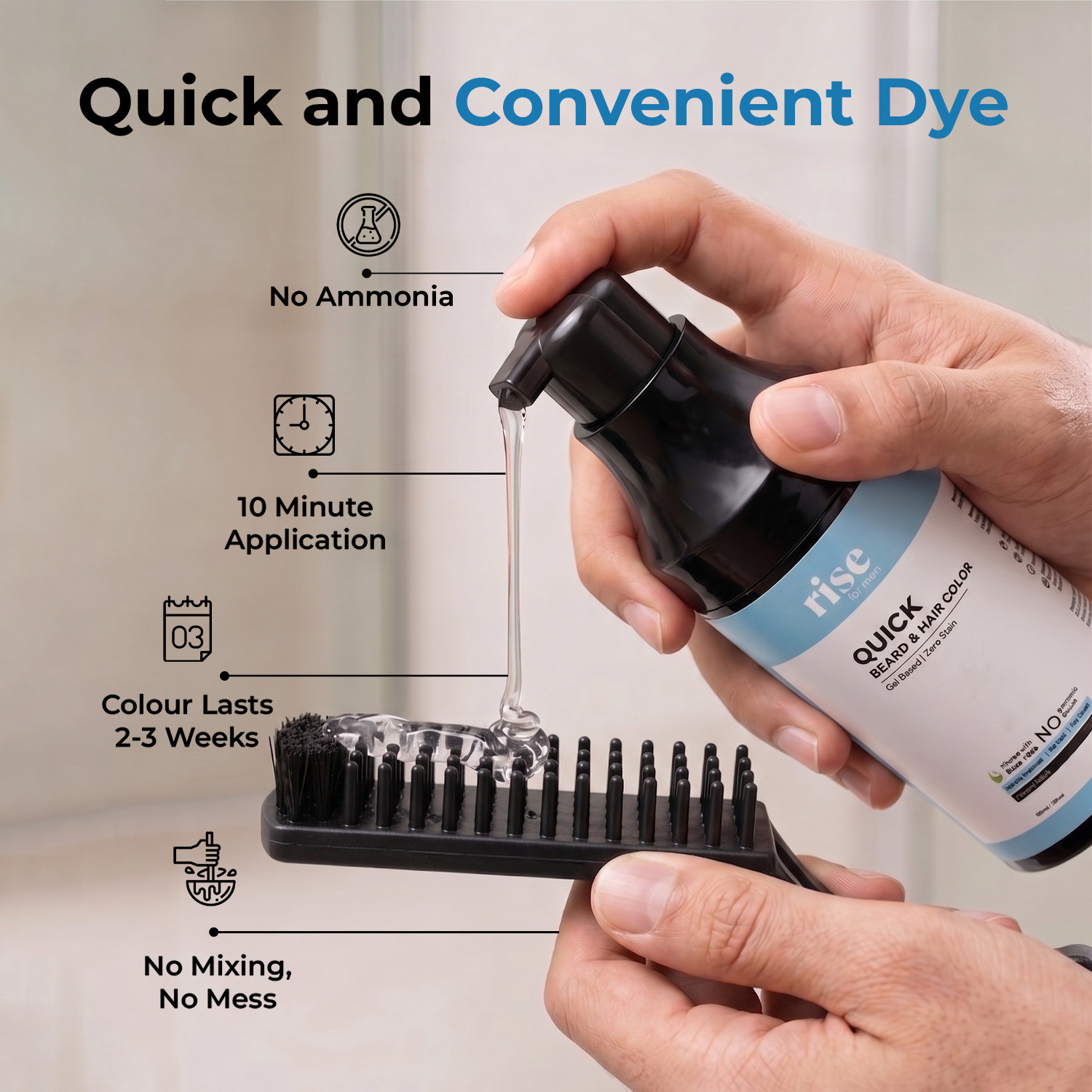Image of Rise for Men Quick Beard & Hair Color | No Ammonia | No Staining | Mess-Free | Gel Formula , Natural Black