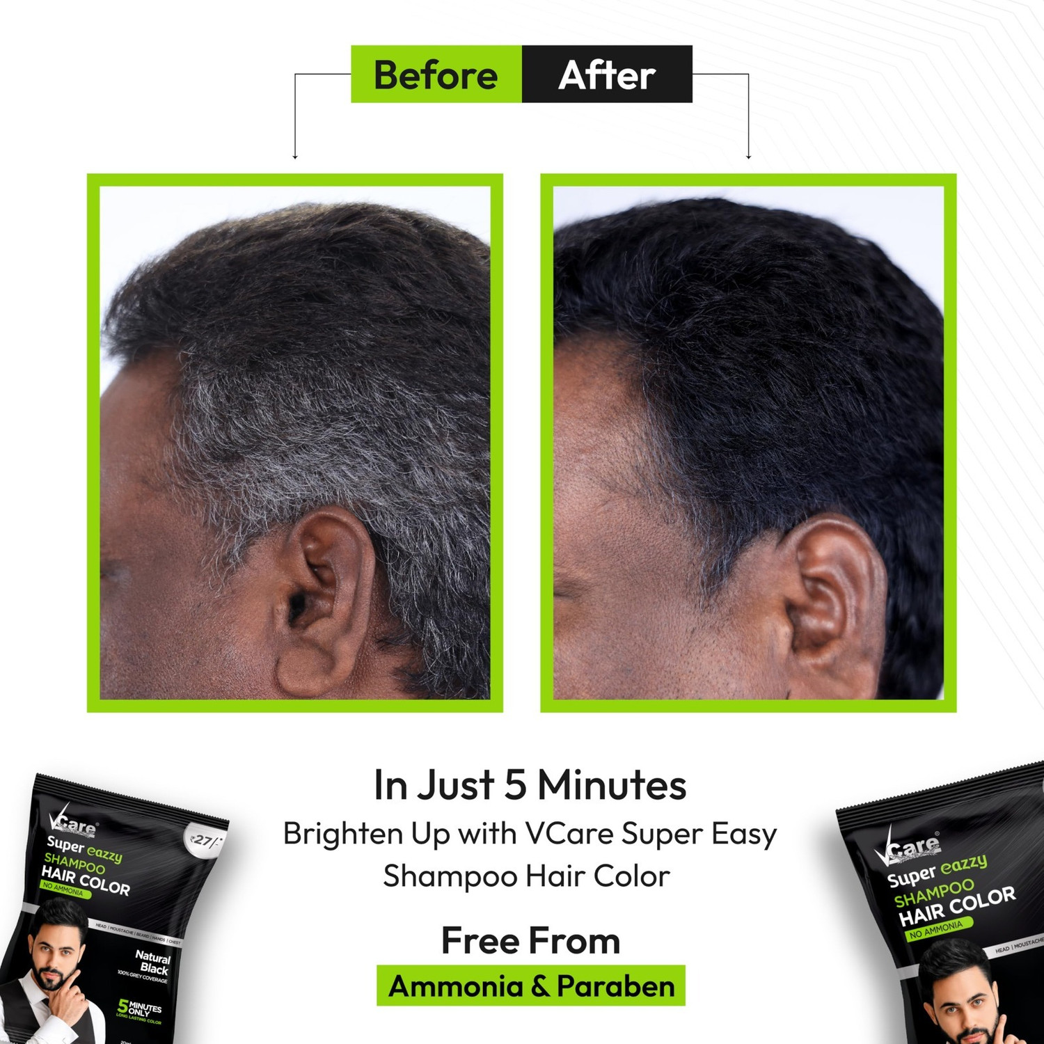 Image of Vcare Super Eazzy Shampoo Hair Color Natural Black for Men & Women no Ammonia &Paraben , Natural Black