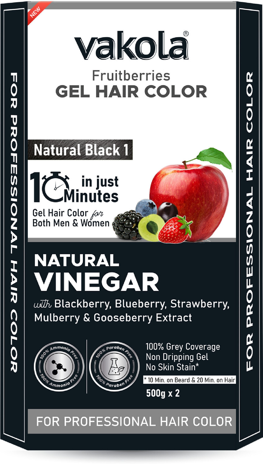 Image of Vakola Natural Black 20 Min Gel Hair Color, 100% Grey Coverage, 500MLX2 Developer Color , Natural Black