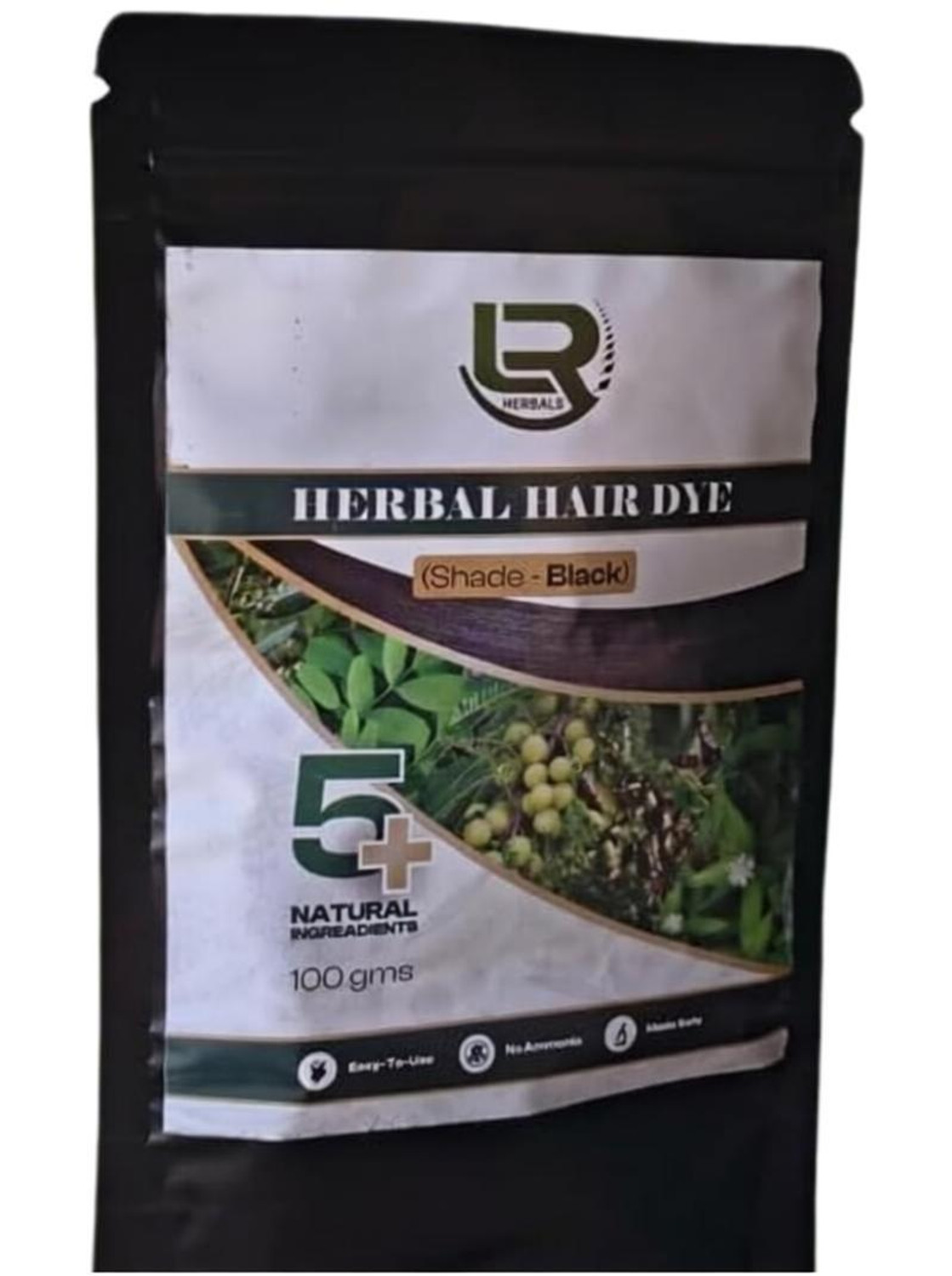 LR HERBALS Natural Black Herbal Hair Dye - No Ammonia, Organic Henna & Indigo Blend (100 g) , Black