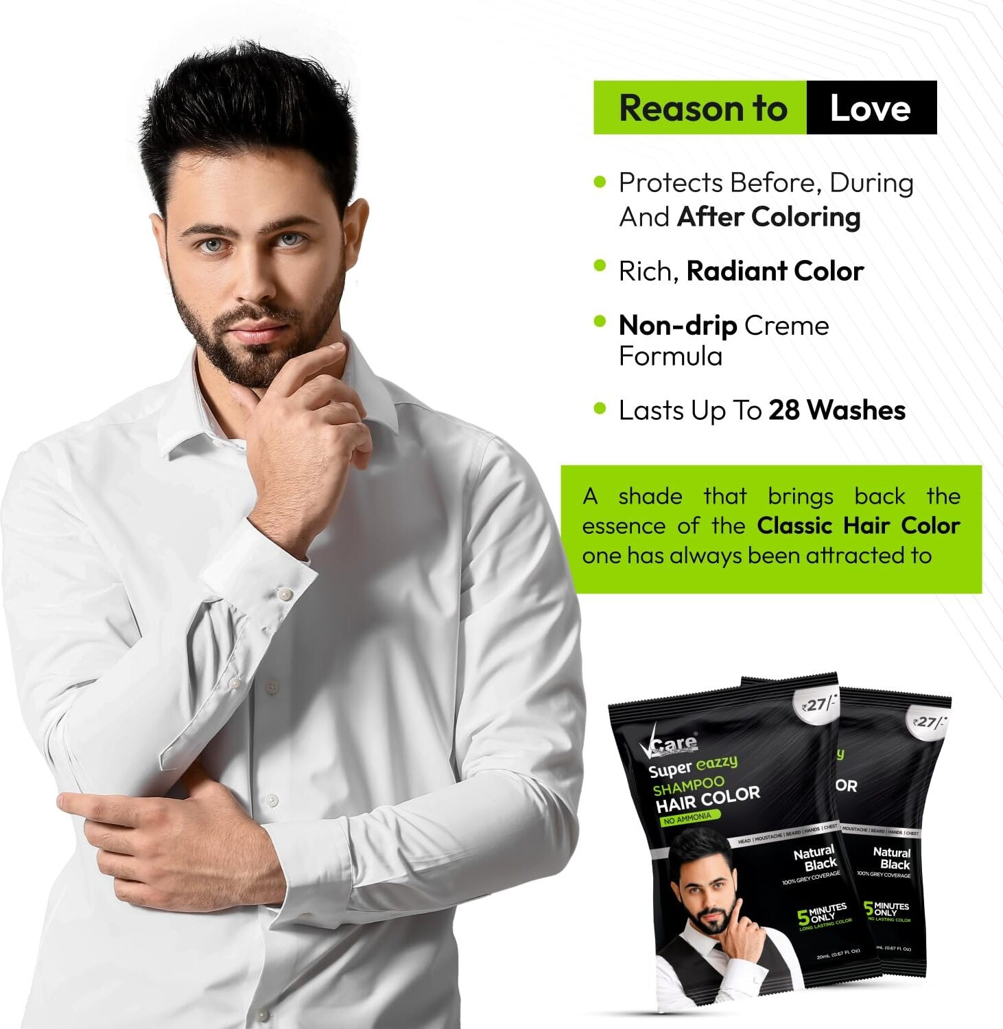 Image of Vcare Super Eazzy Shampoo Hair Color Natural Black for Men & Women no Ammonia &Paraben , Natural Black