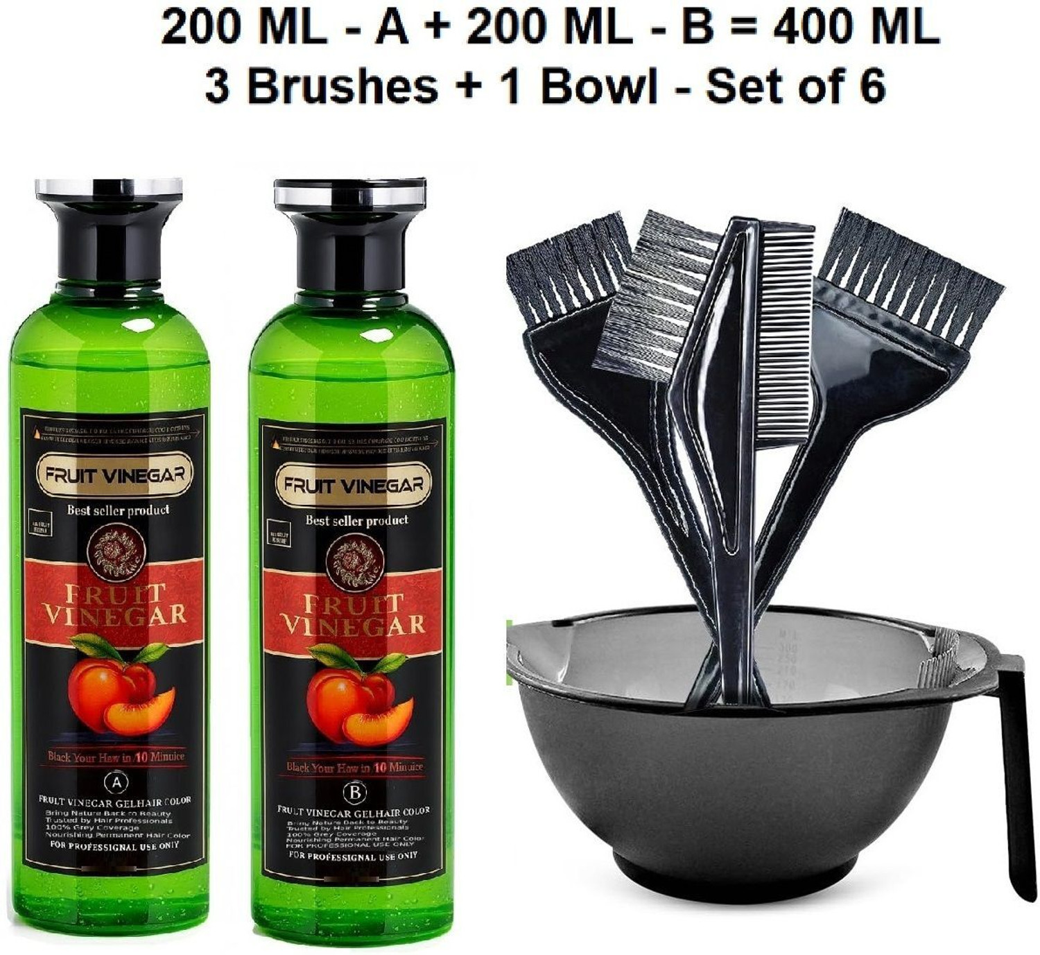 Image of Essensity Fruit Vinegar Ammonia Free 10 Minutes Hair Color Colour Gel + Bowl Brush Set , Natural - Black