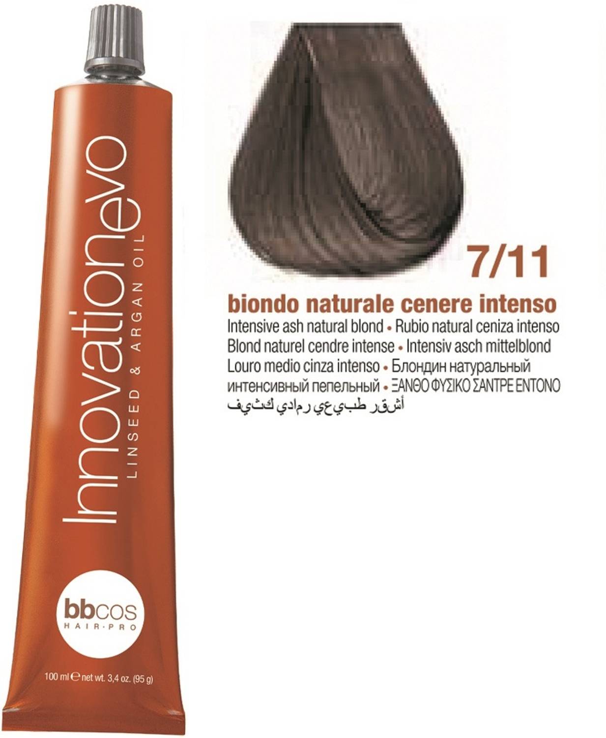 Bbcos Hair Pro InnovationEvo Hair Color Cream With Linen seed & Argan Oil Hair Cream , 7/11, Intensive Ash Natural Blond