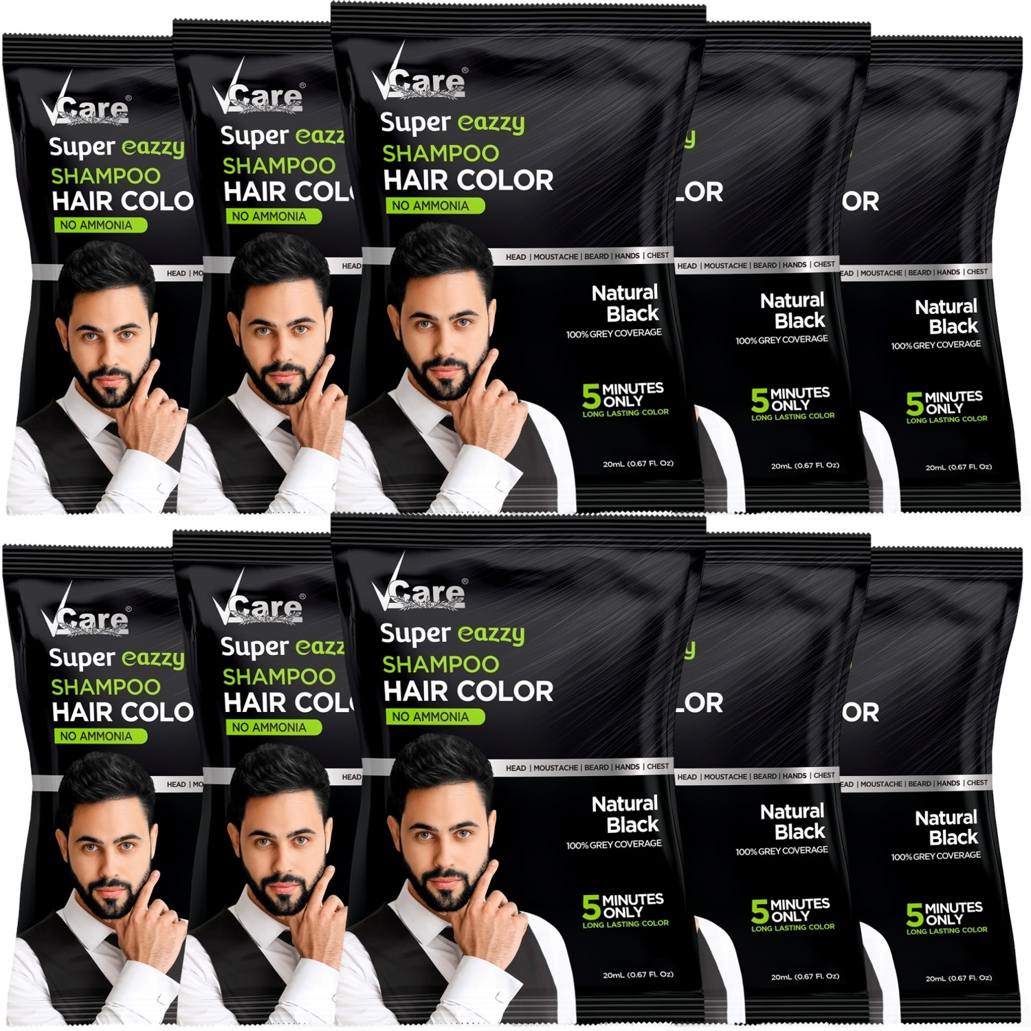 Image of Vcare Super Eazzy Shampoo Hair Color Natural Black for Men & Women no Ammonia &Paraben , Natural Black