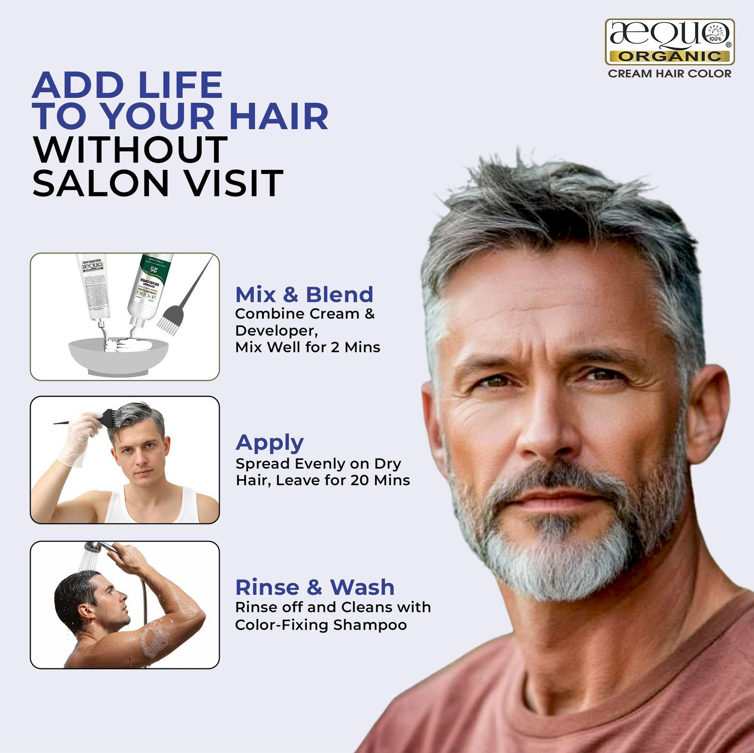 Image of Aequo Organic Permanent Hair Color, Men 5N Light Brown Hair Colour Kit, 170ml , Light Brown