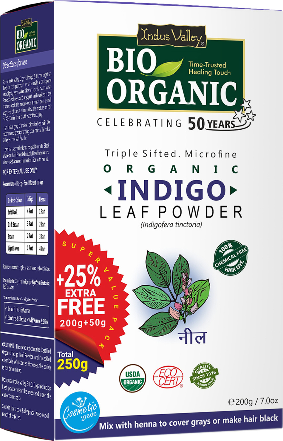 Indus Valley Natural Organic Indigo Powder | Indigofera tinctoria for Hair Color & Hair Care , Indigo