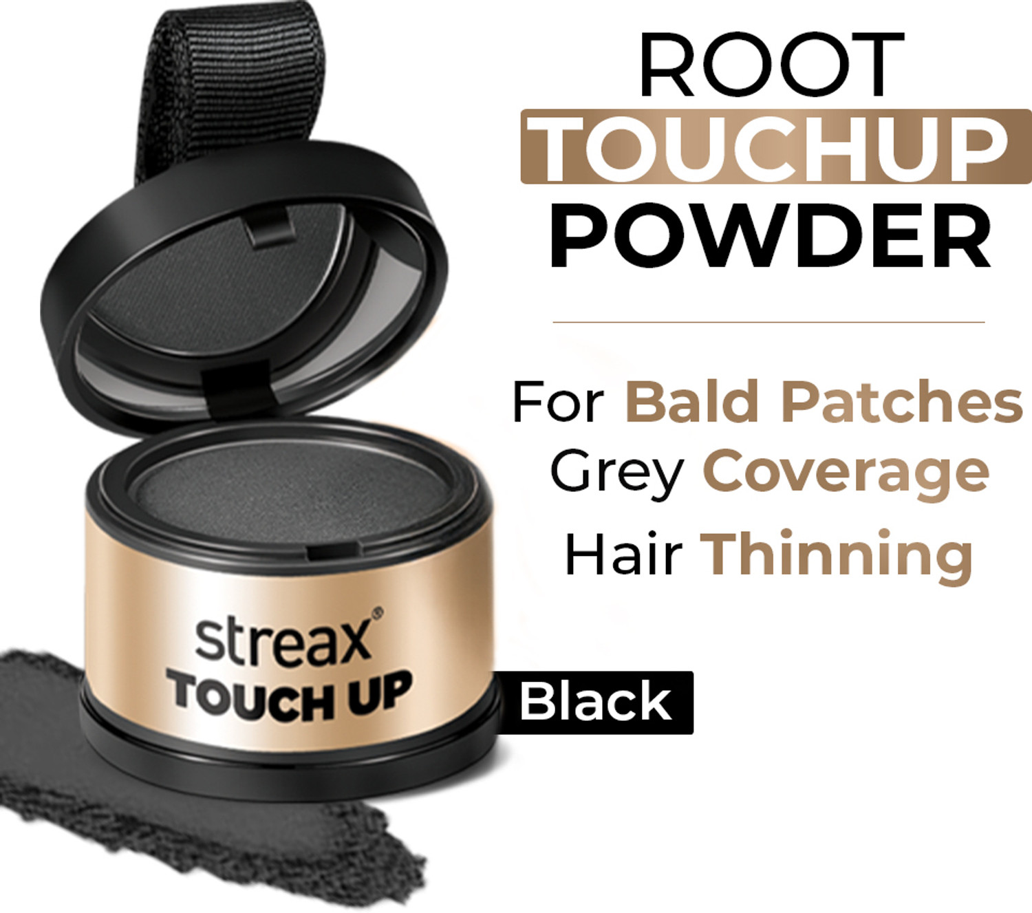 Image of Streax Hair Root Touch Up Powder Black - 4gm , Black